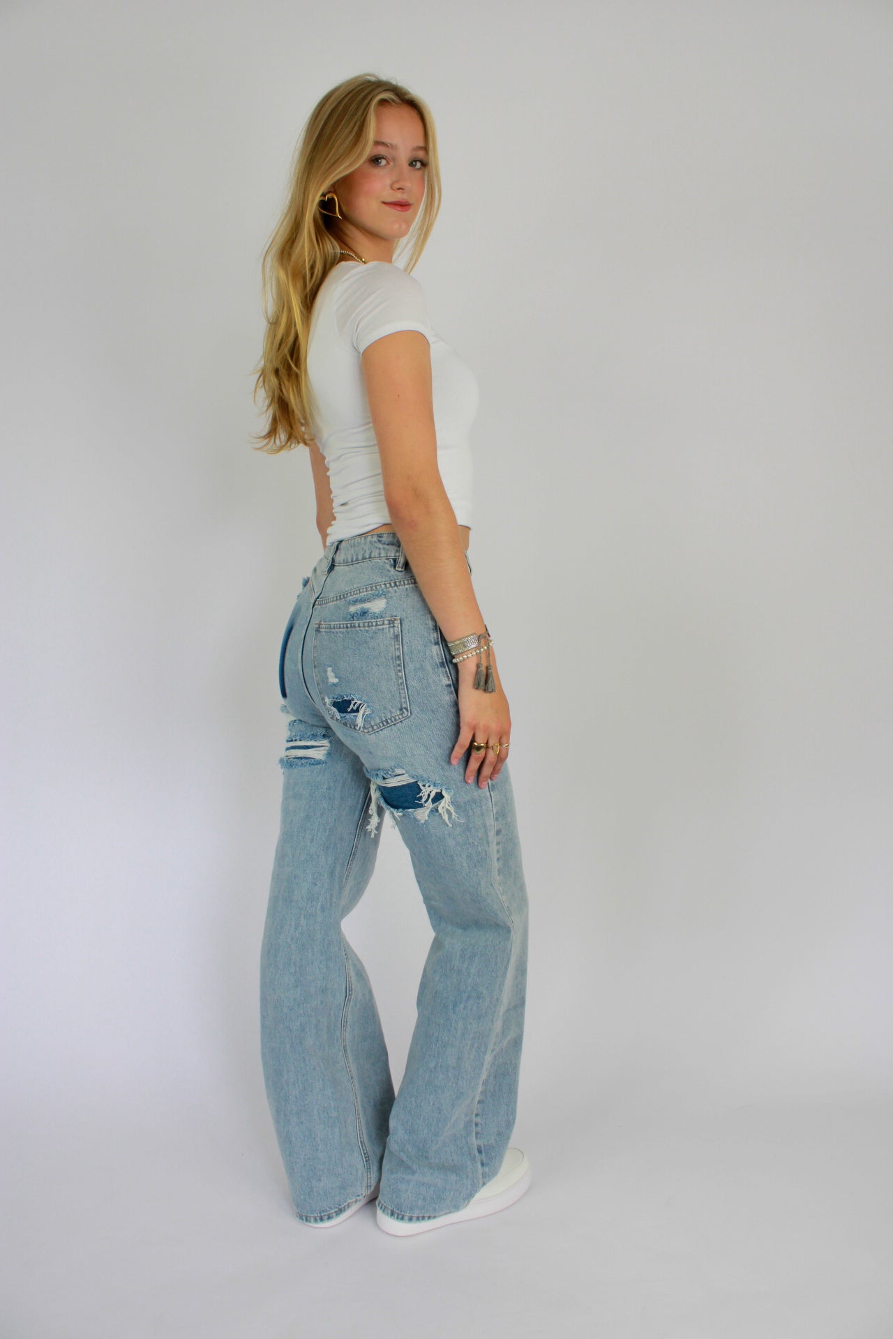 ''TALL'' RIPPED BACK JEANS - DENIM