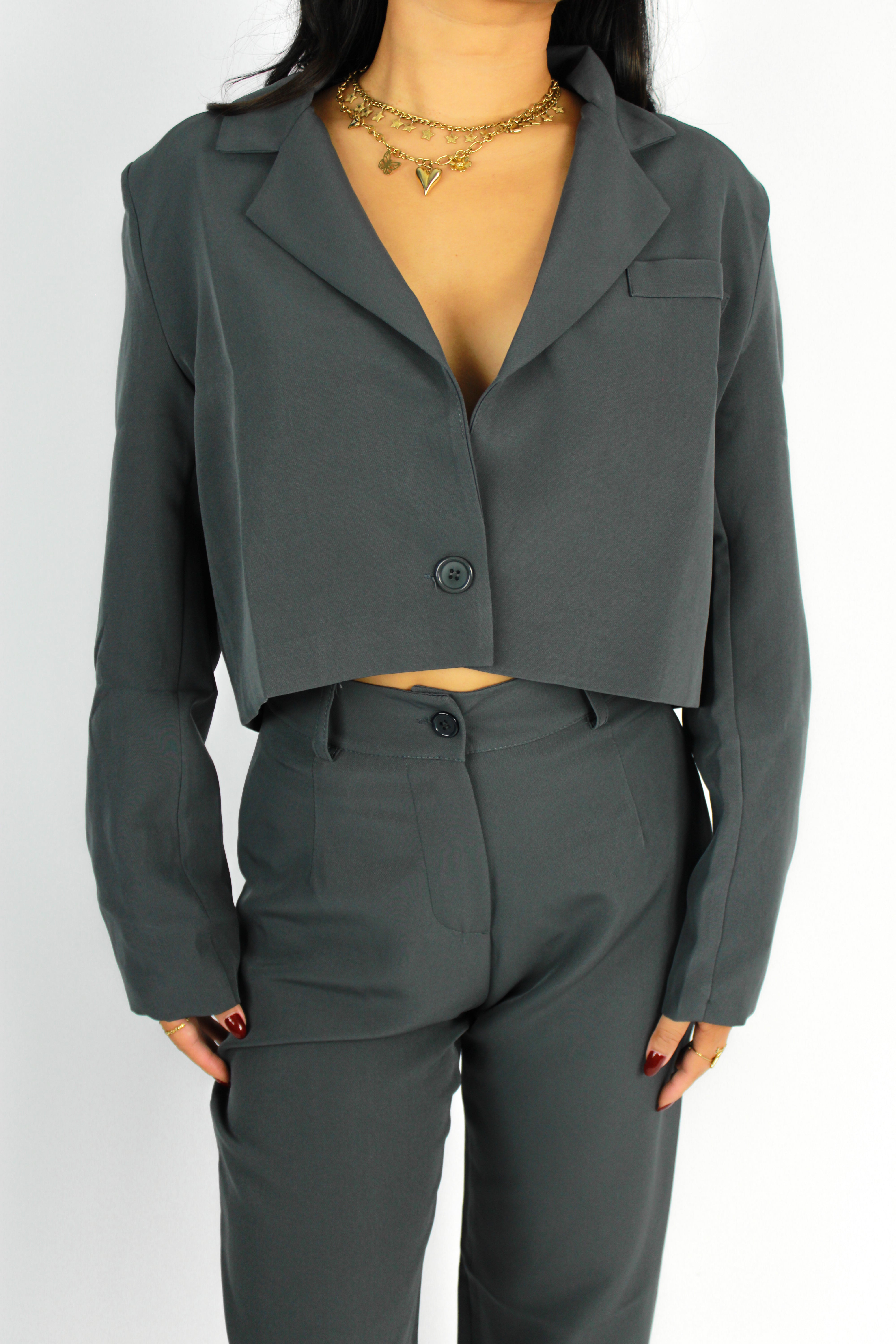 ISABELLA CROPPED BLAZER - GREY