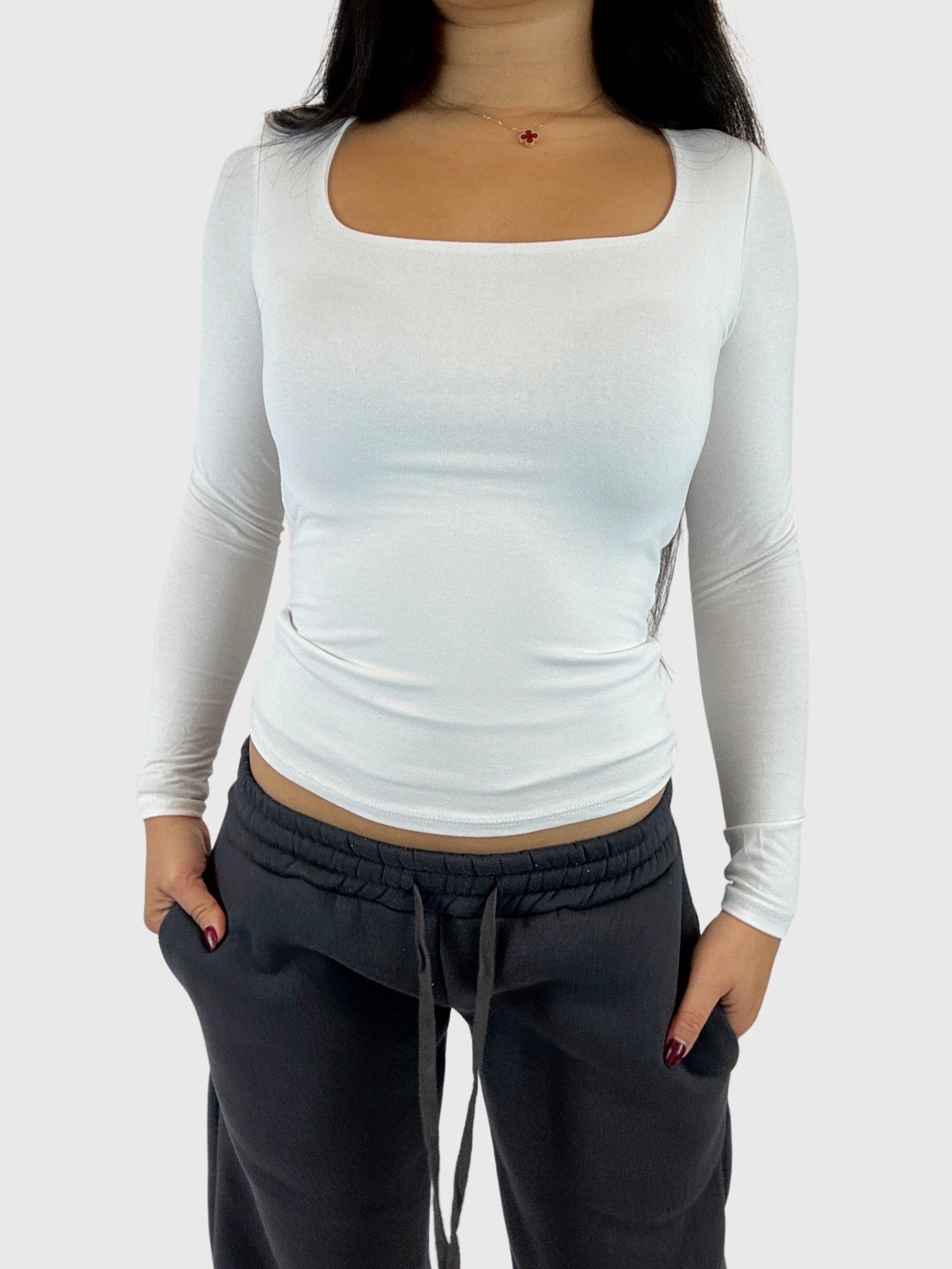 SQUARE LONG SLEEVE TOP - WHITE