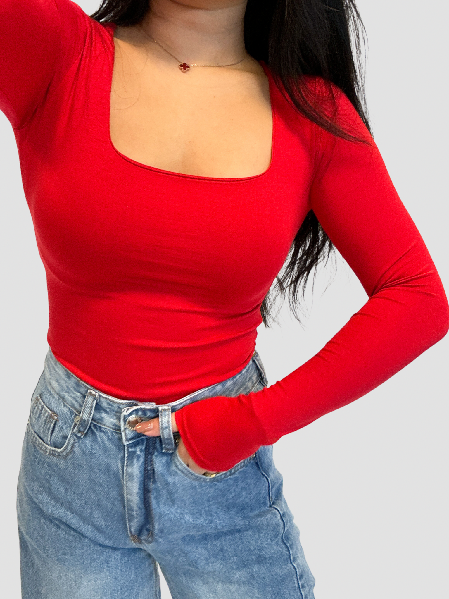 SQUARE LONG SLEEVE TOP - RED