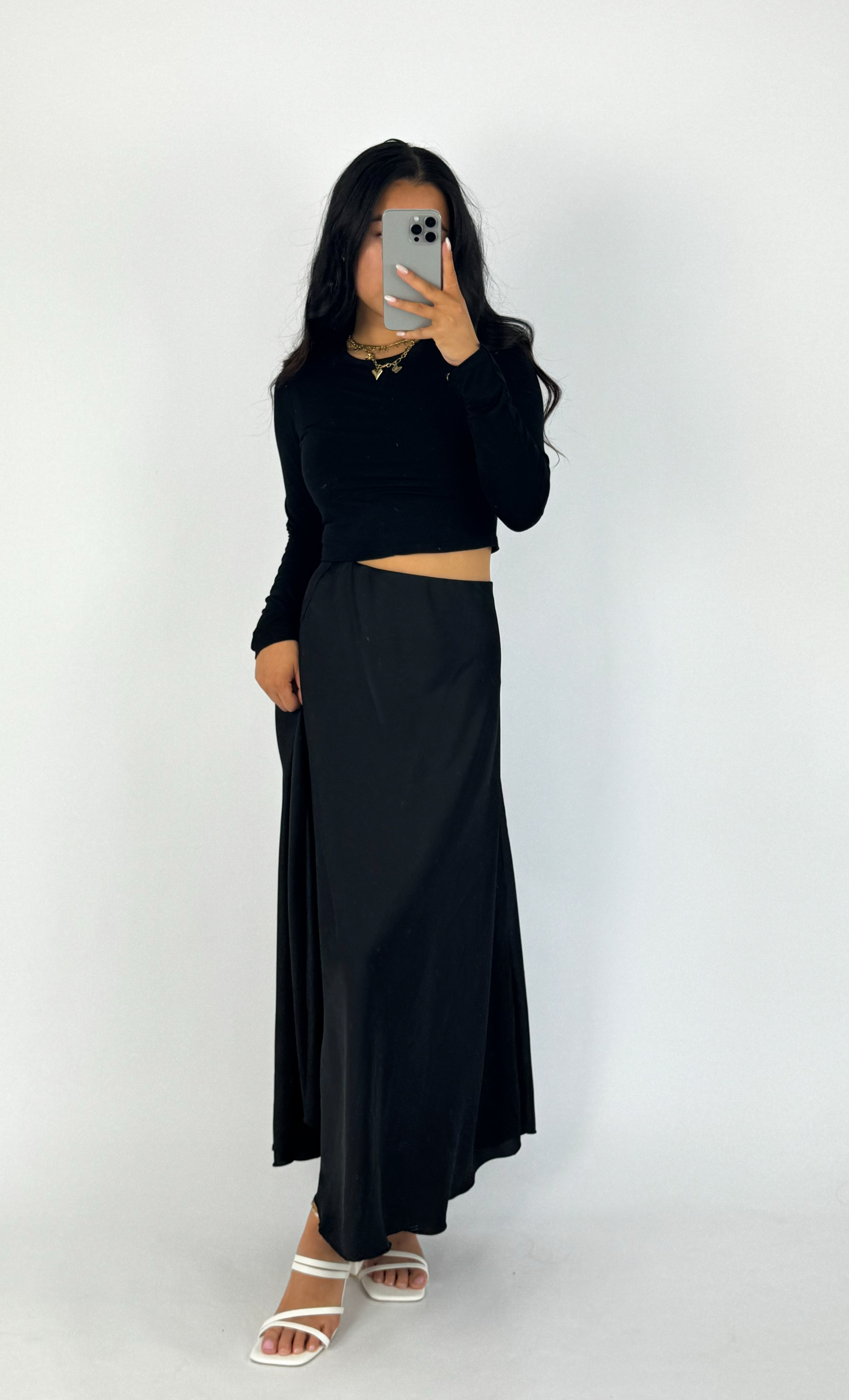 MAXI SATIN SKIRT - BLACK