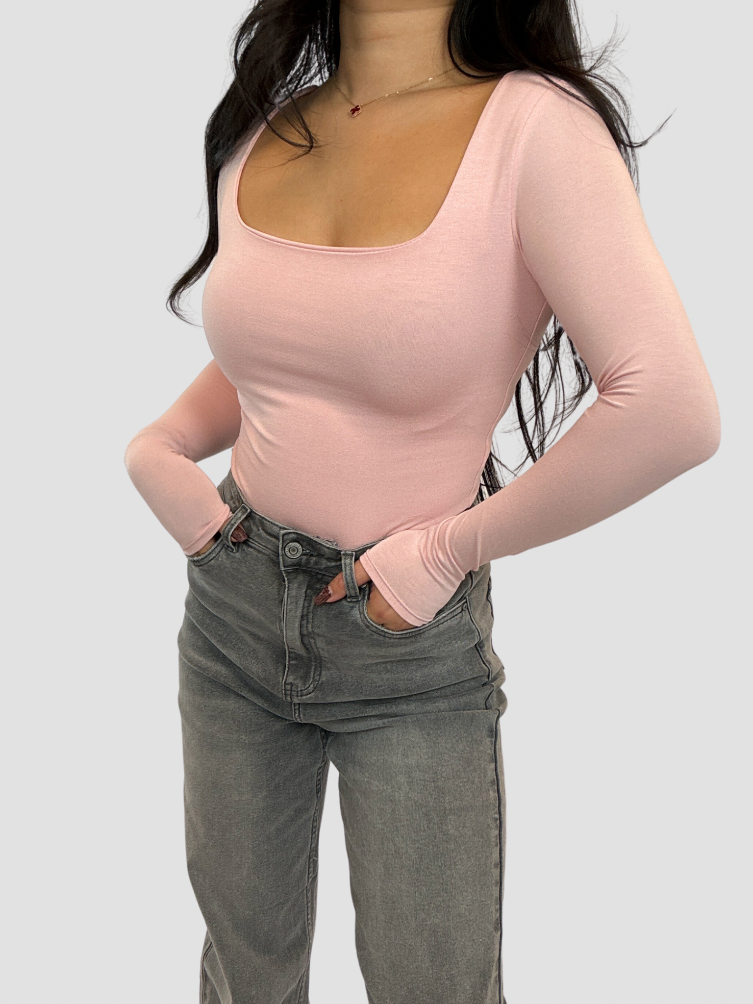 SQUARE LONG SLEEVE TOP - BABY PINK