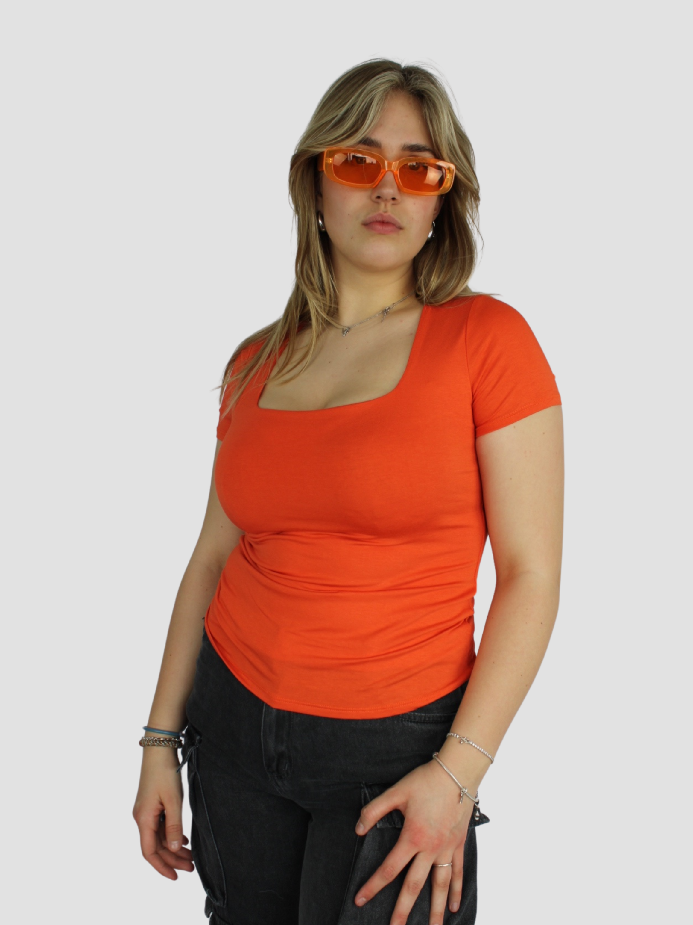 SQUARE SHORT SLEEVE TOP - ORANGE