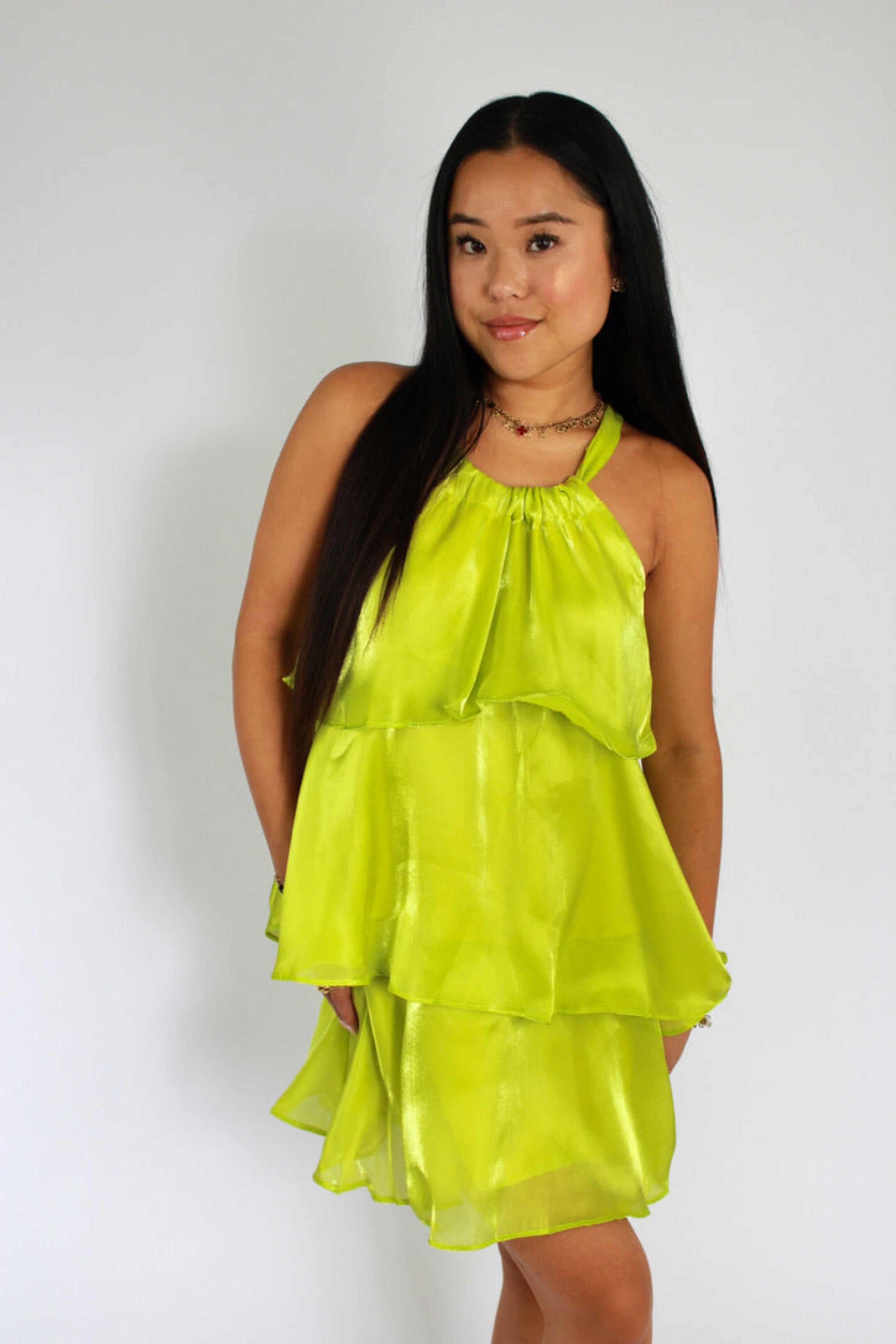 MIA SILKY DRESS - LIME