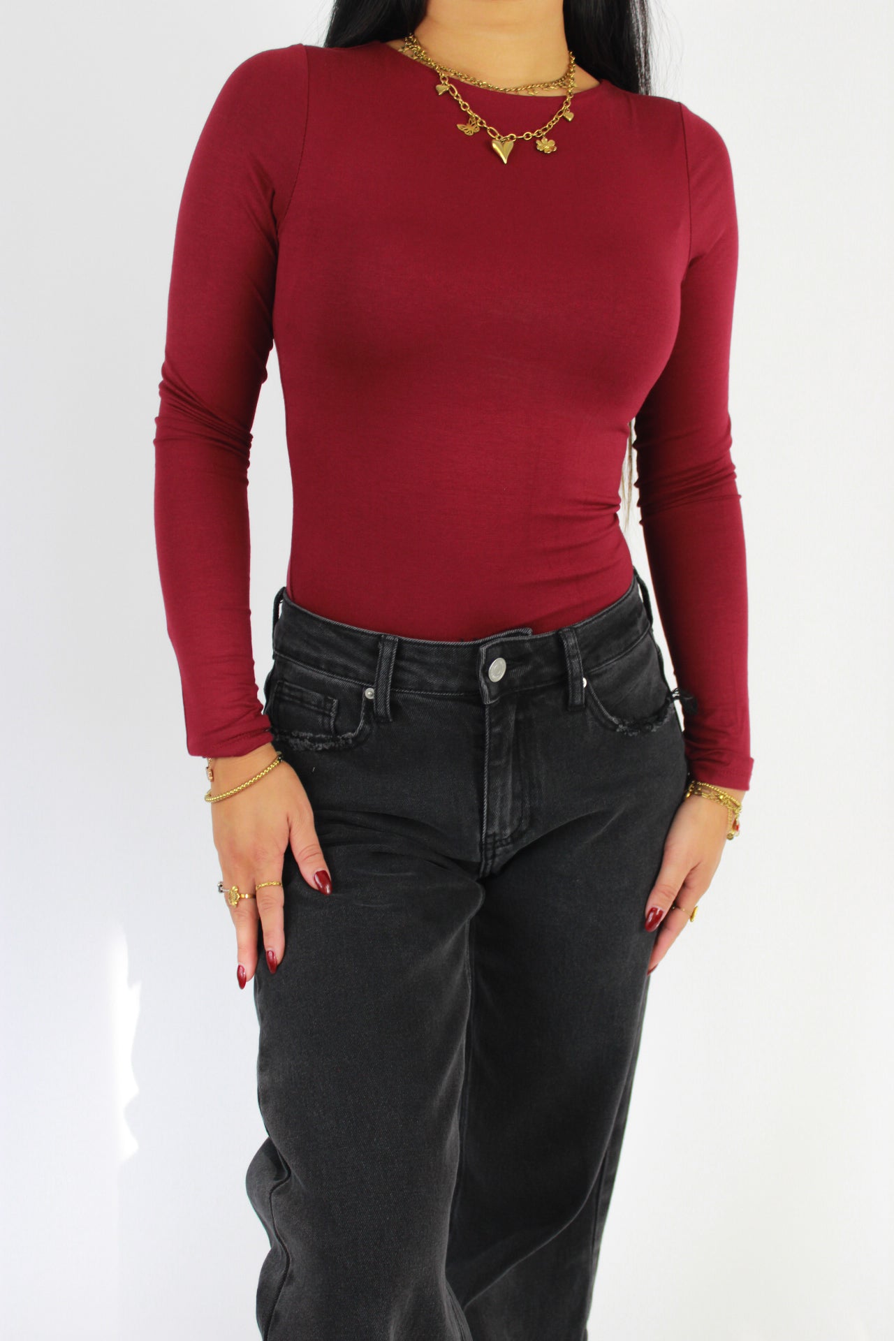 POSY LONG SLEEVE TOP - BURGUNDY