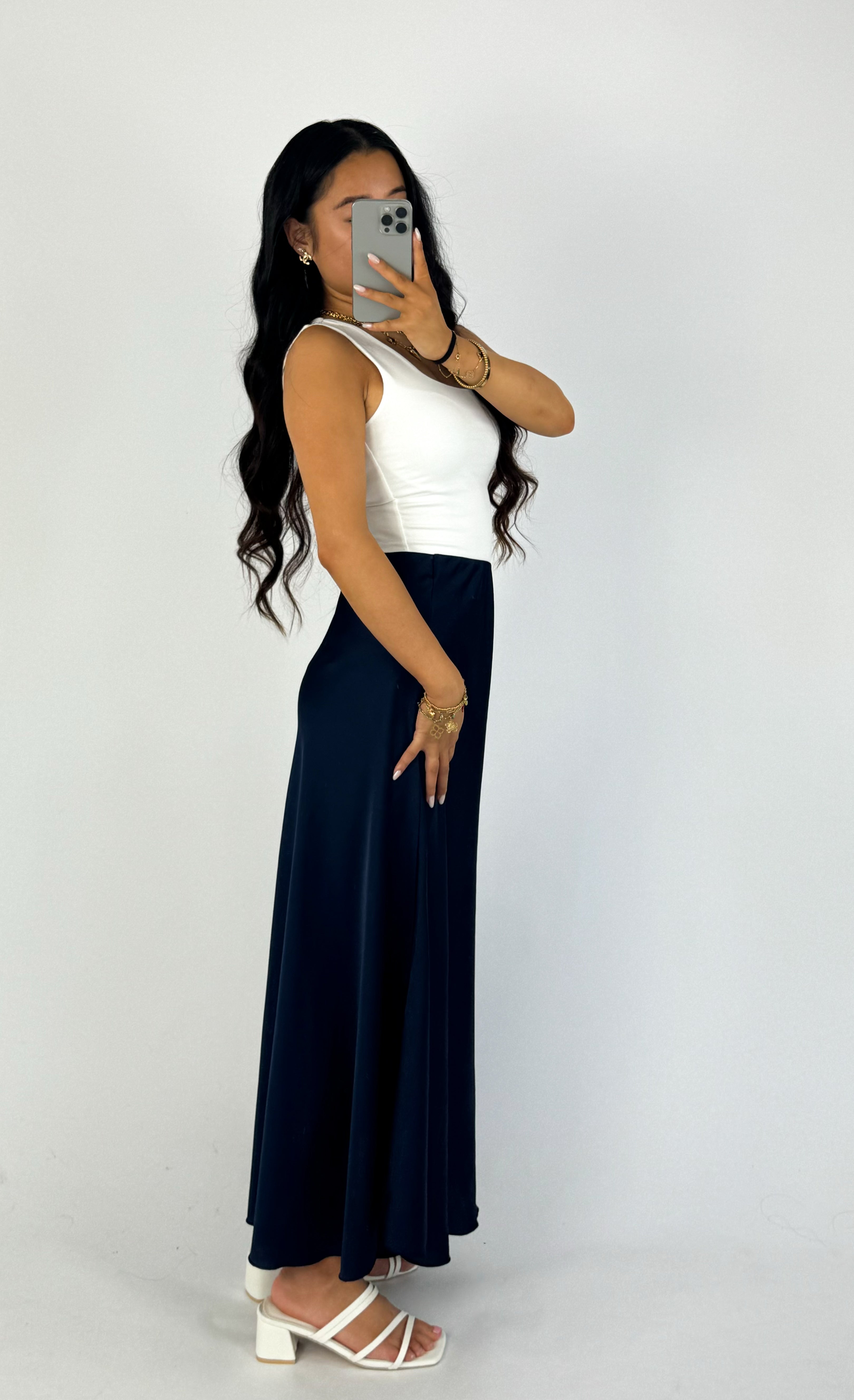 MAXI SATIN SKIRT - NAVY