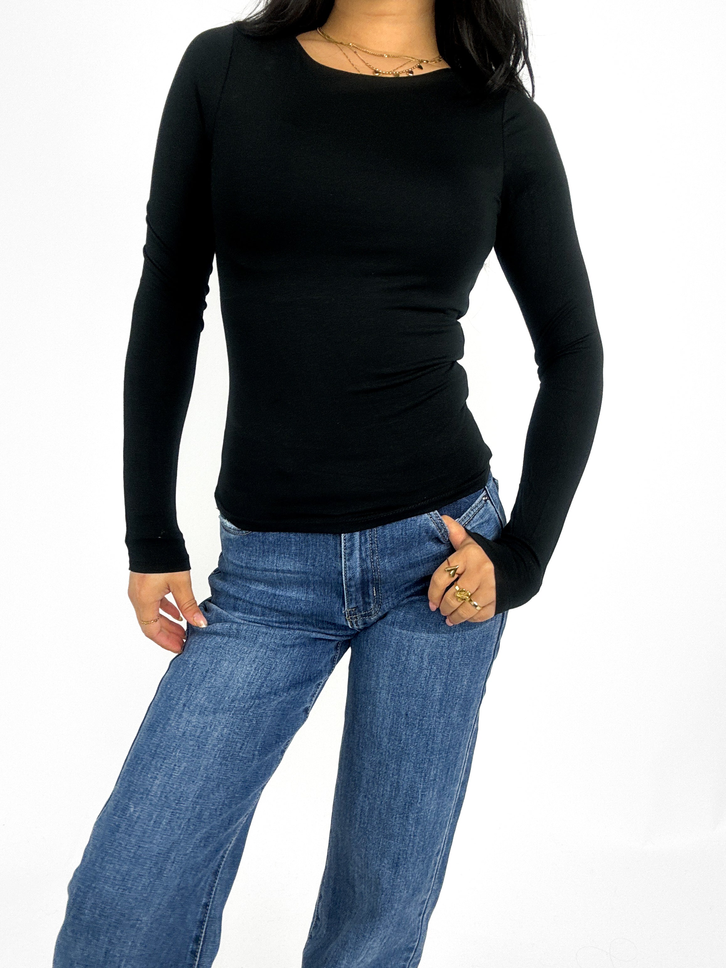 POSY LONG SLEEVE TOP - BLACK