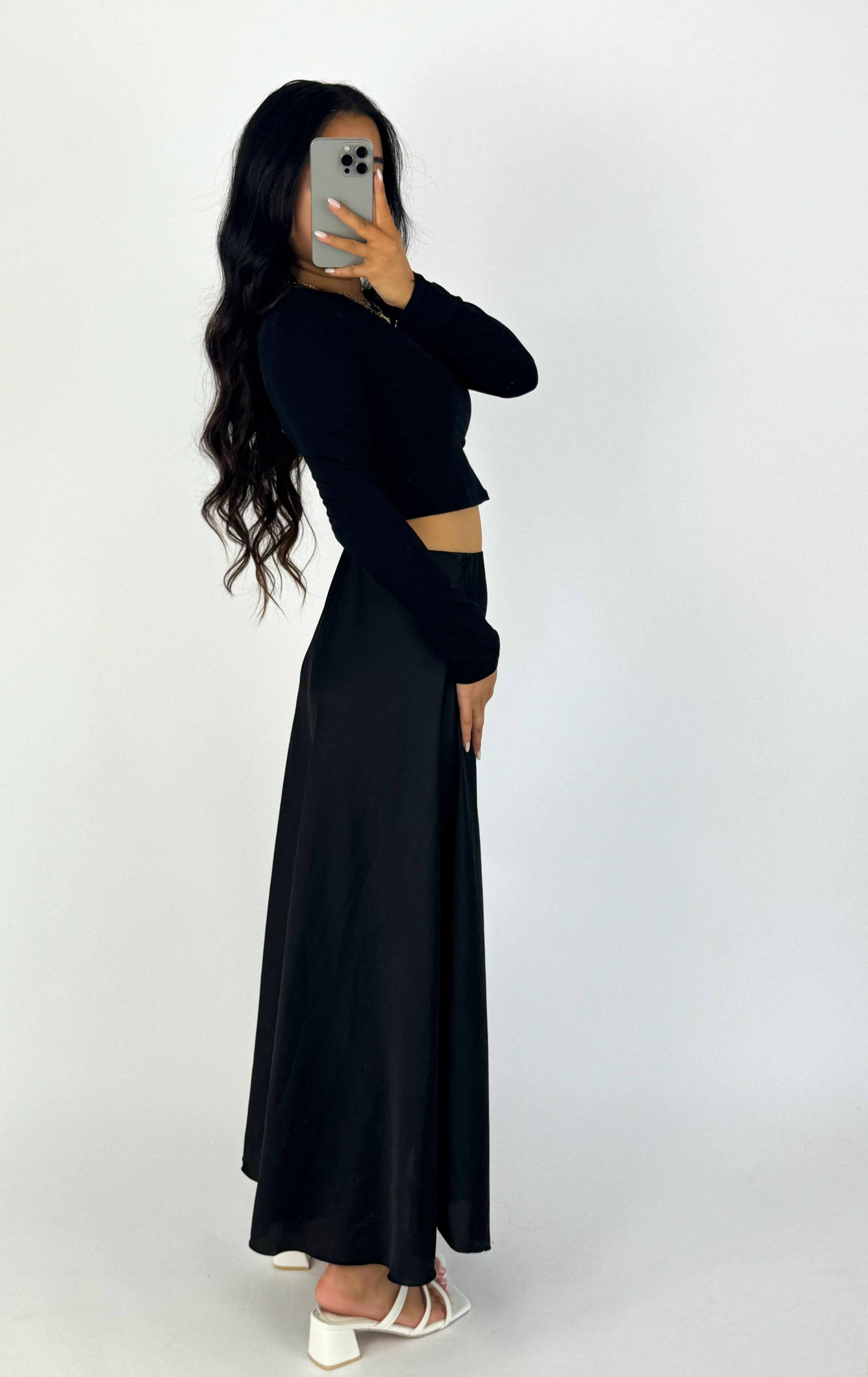 MAXI SATIN SKIRT - BLACK