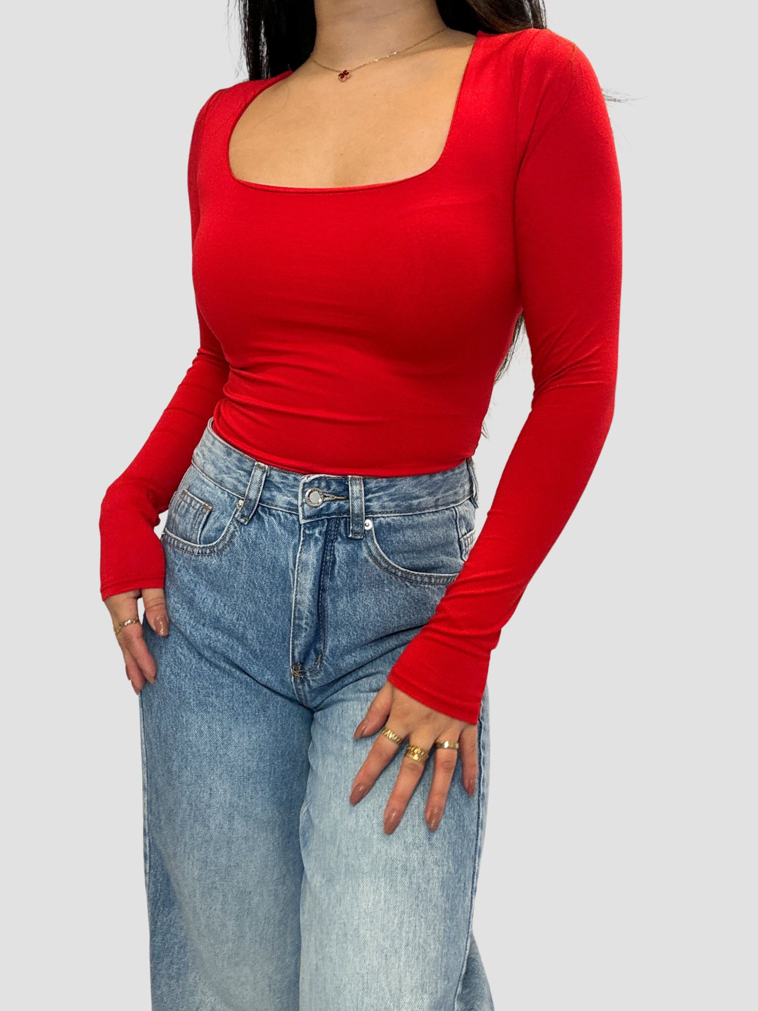 SQUARE LONG SLEEVE TOP - RED