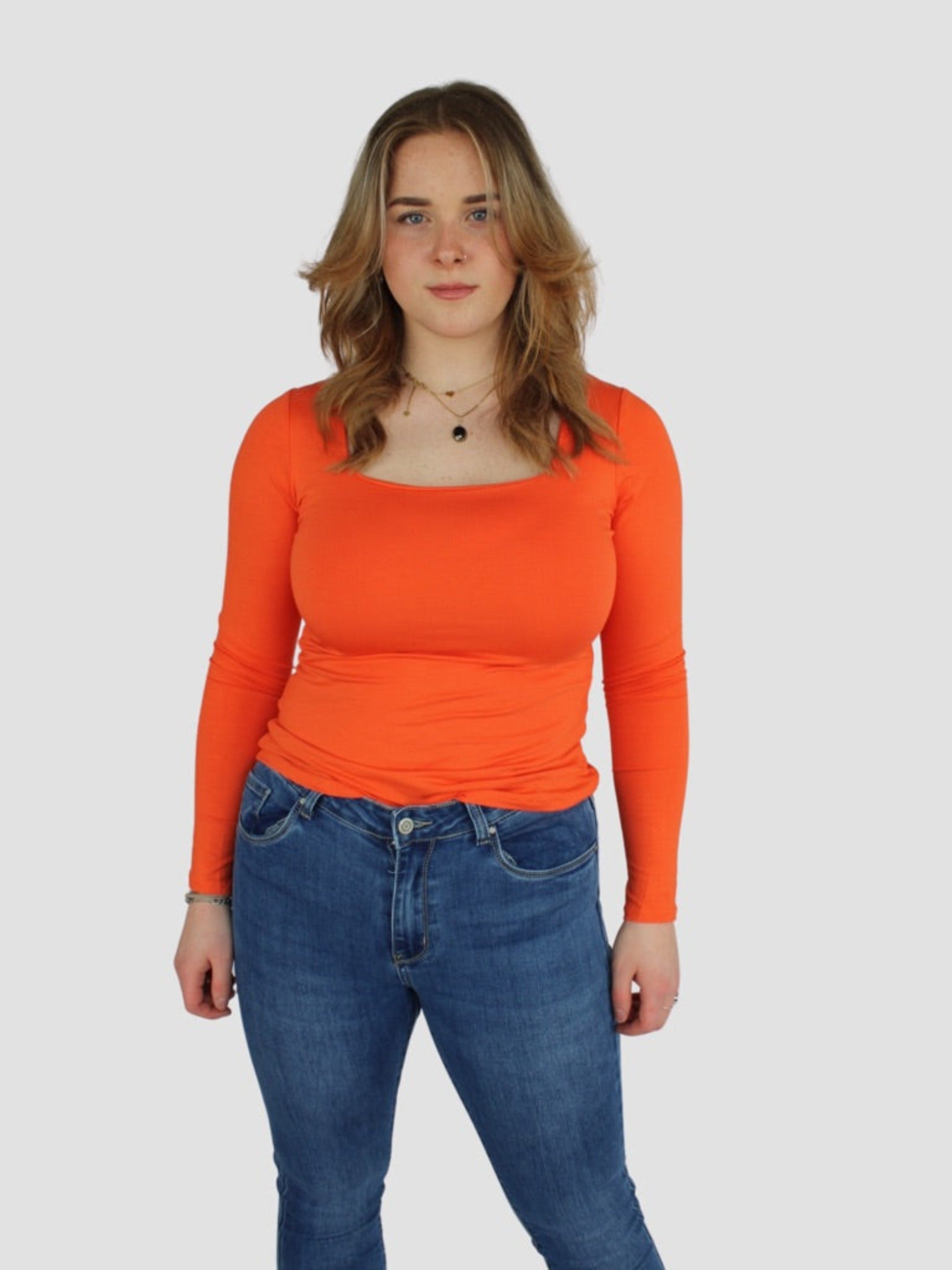 SQUARE LONG SLEEVE TOP - ORANGE