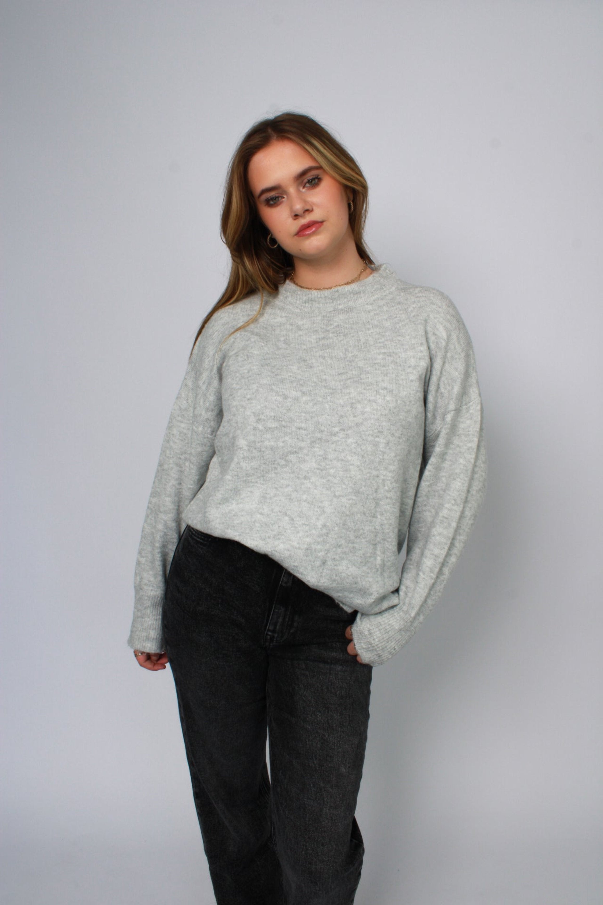 BASIC LONG SWEATER - LIGHT GREY MARL