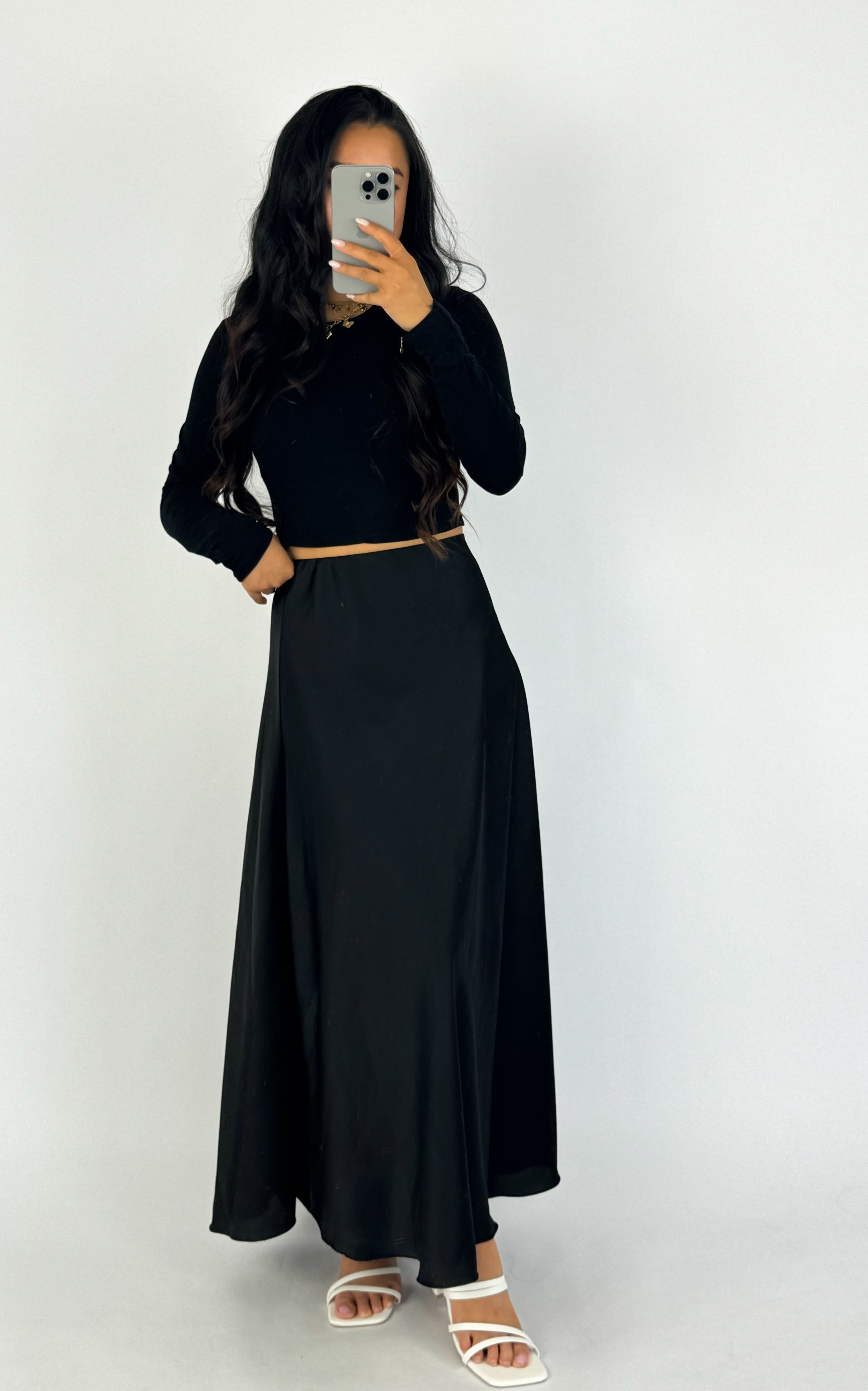 MAXI SATIN SKIRT - BLACK