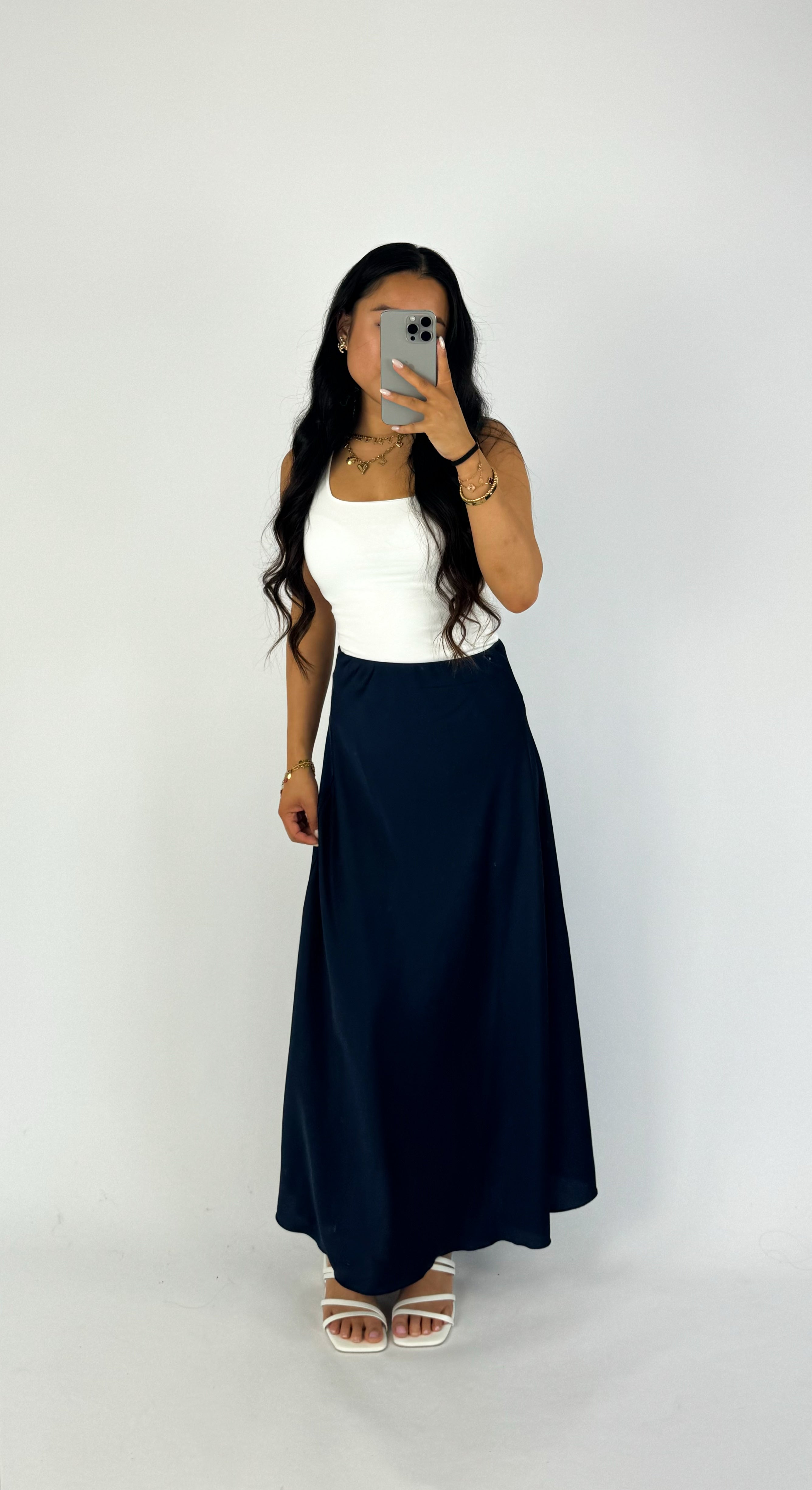 MAXI SATIN SKIRT - NAVY