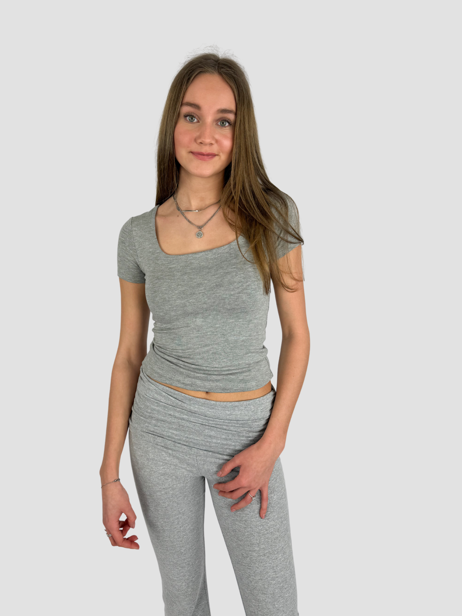 SQUARE SHORT SLEEVE TOP - GREY MARL