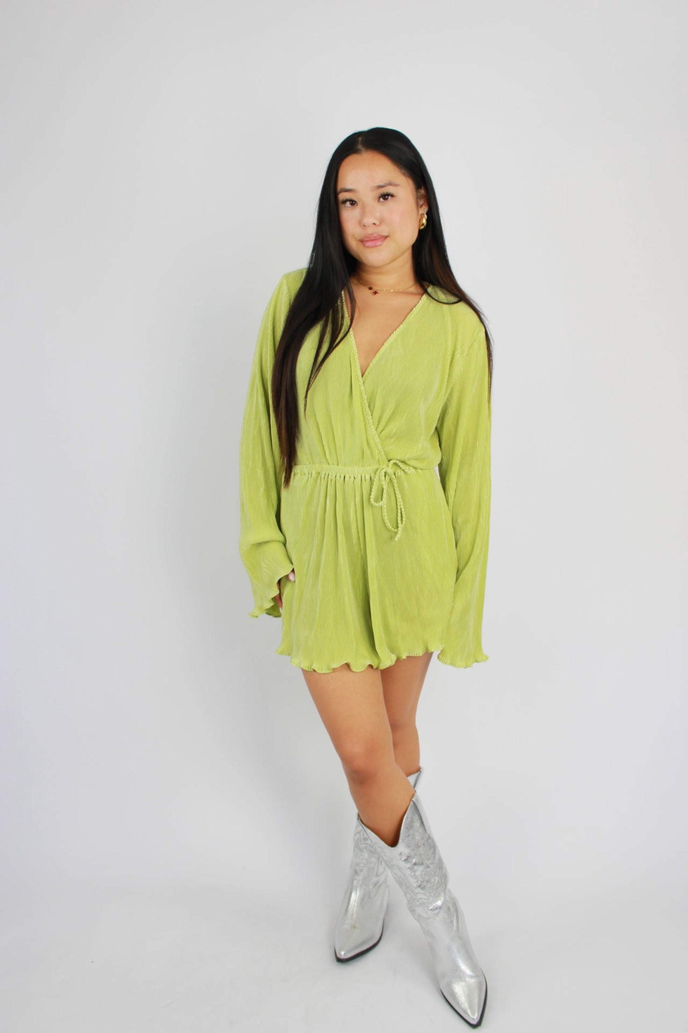 PLISSE PLAYSUIT - LIME