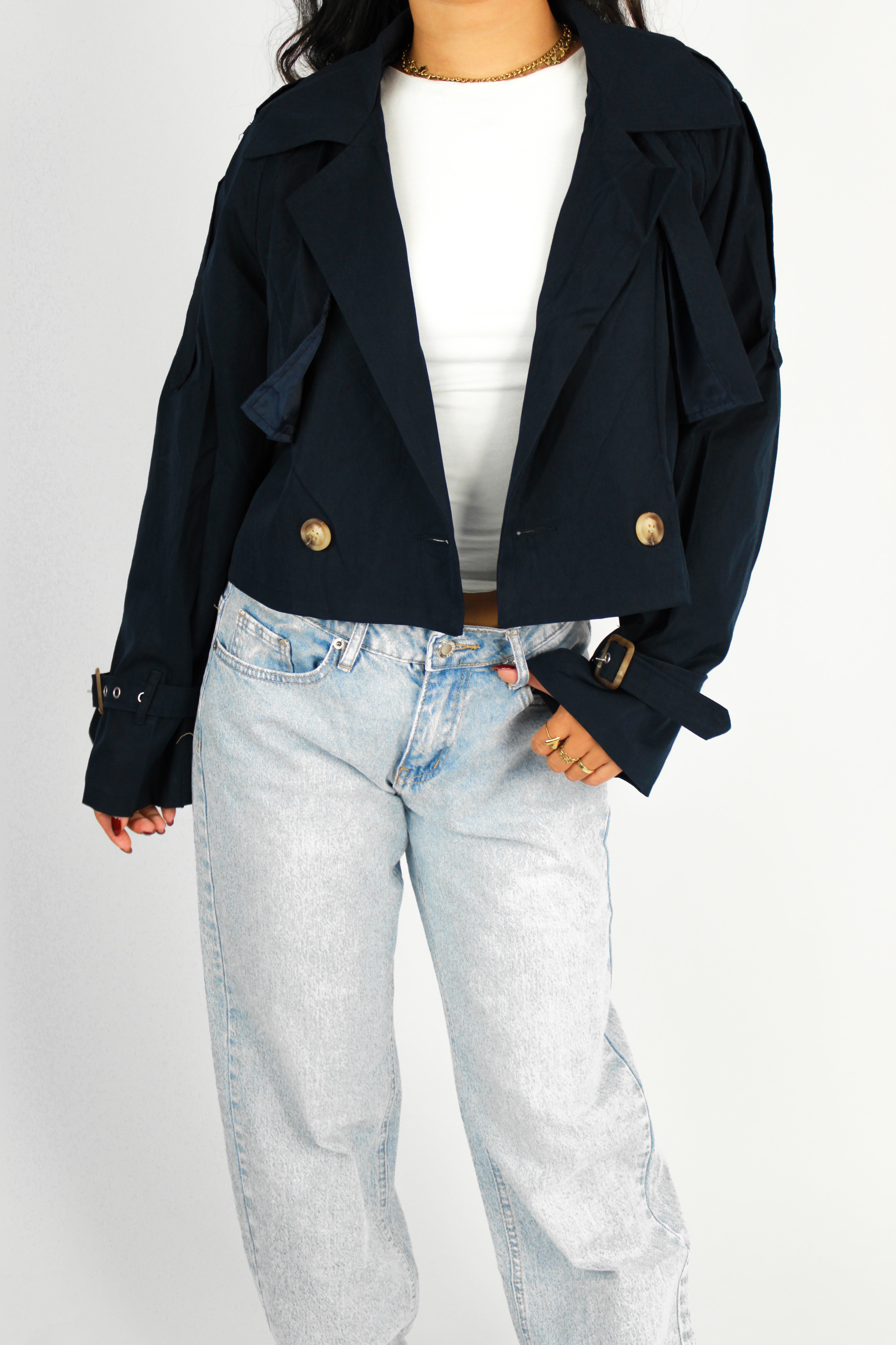 CROPPED TRENCHCOAT - NAVY