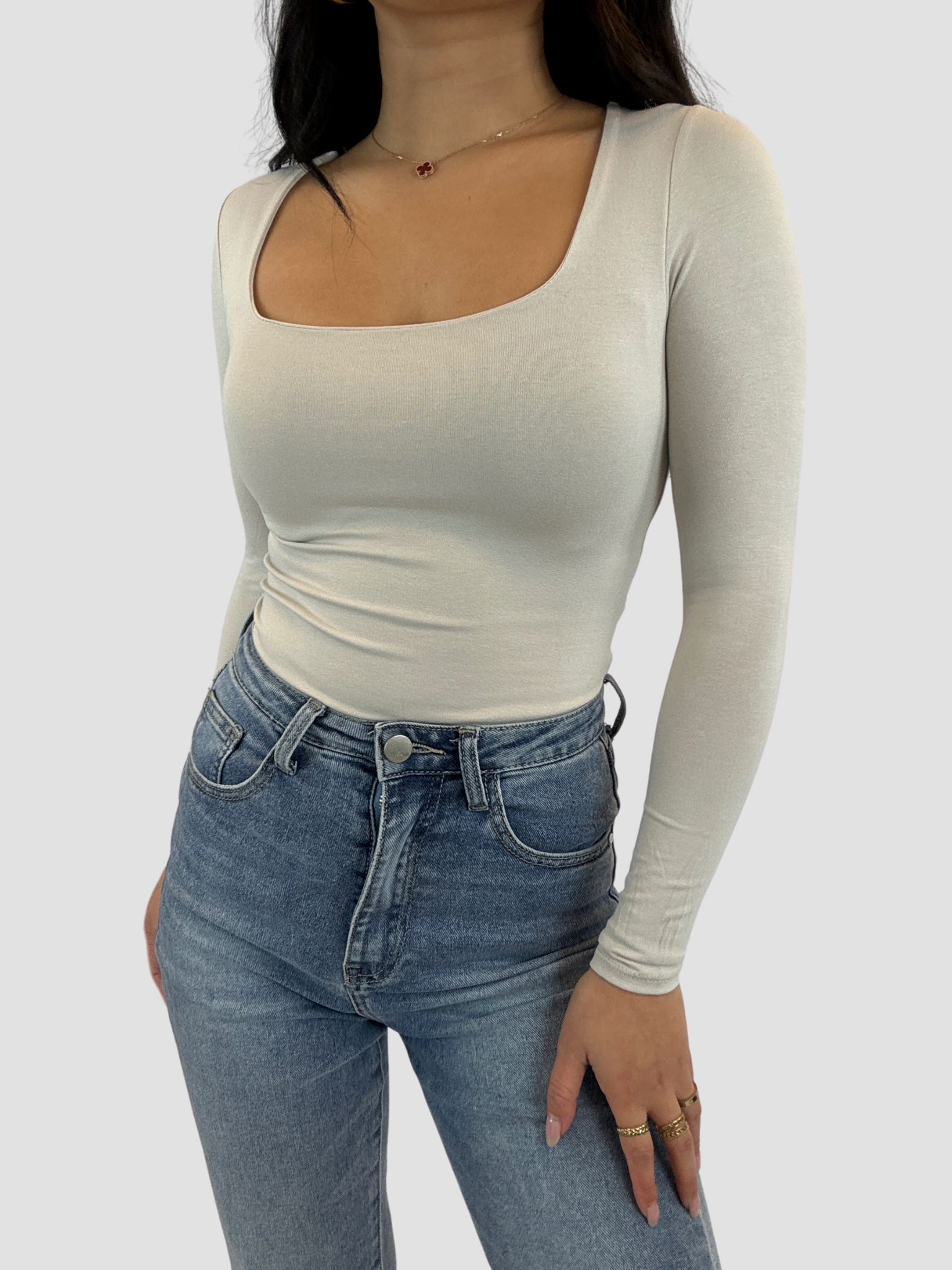 SQUARE LONG SLEEVE TOP - CREME