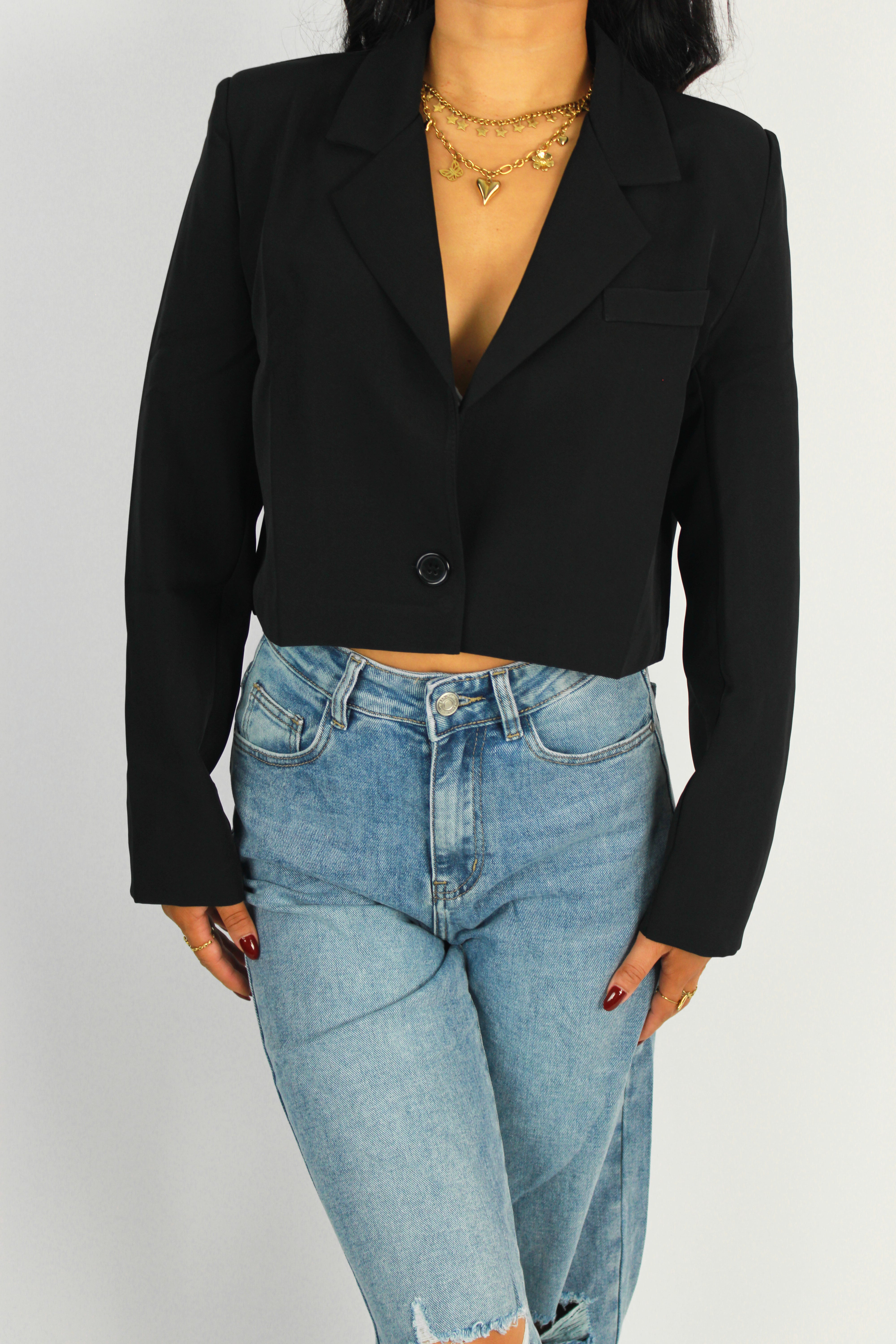 ISABELLA CROPPED BLAZER - BLACK