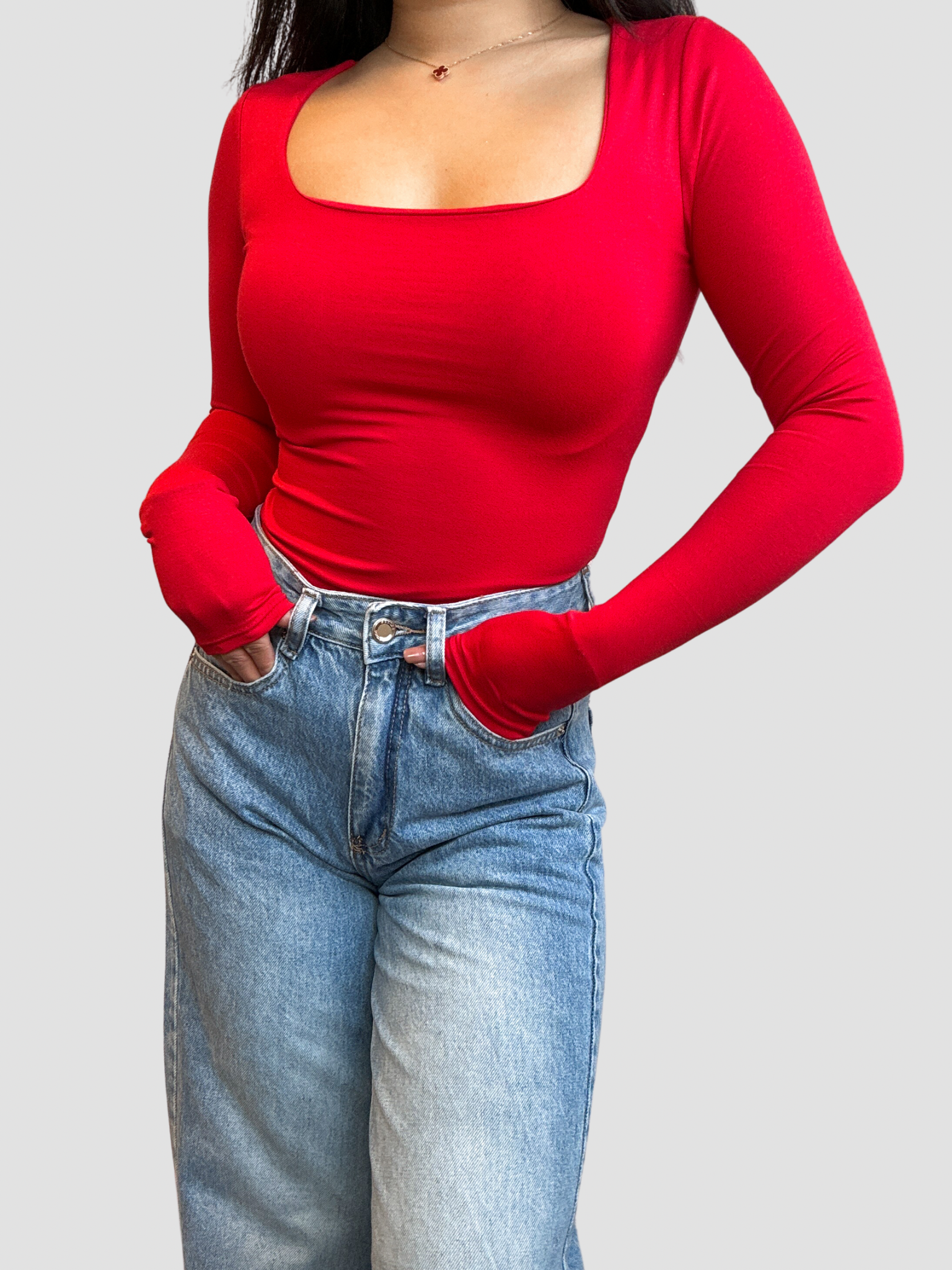 SQUARE LONG SLEEVE TOP - RED