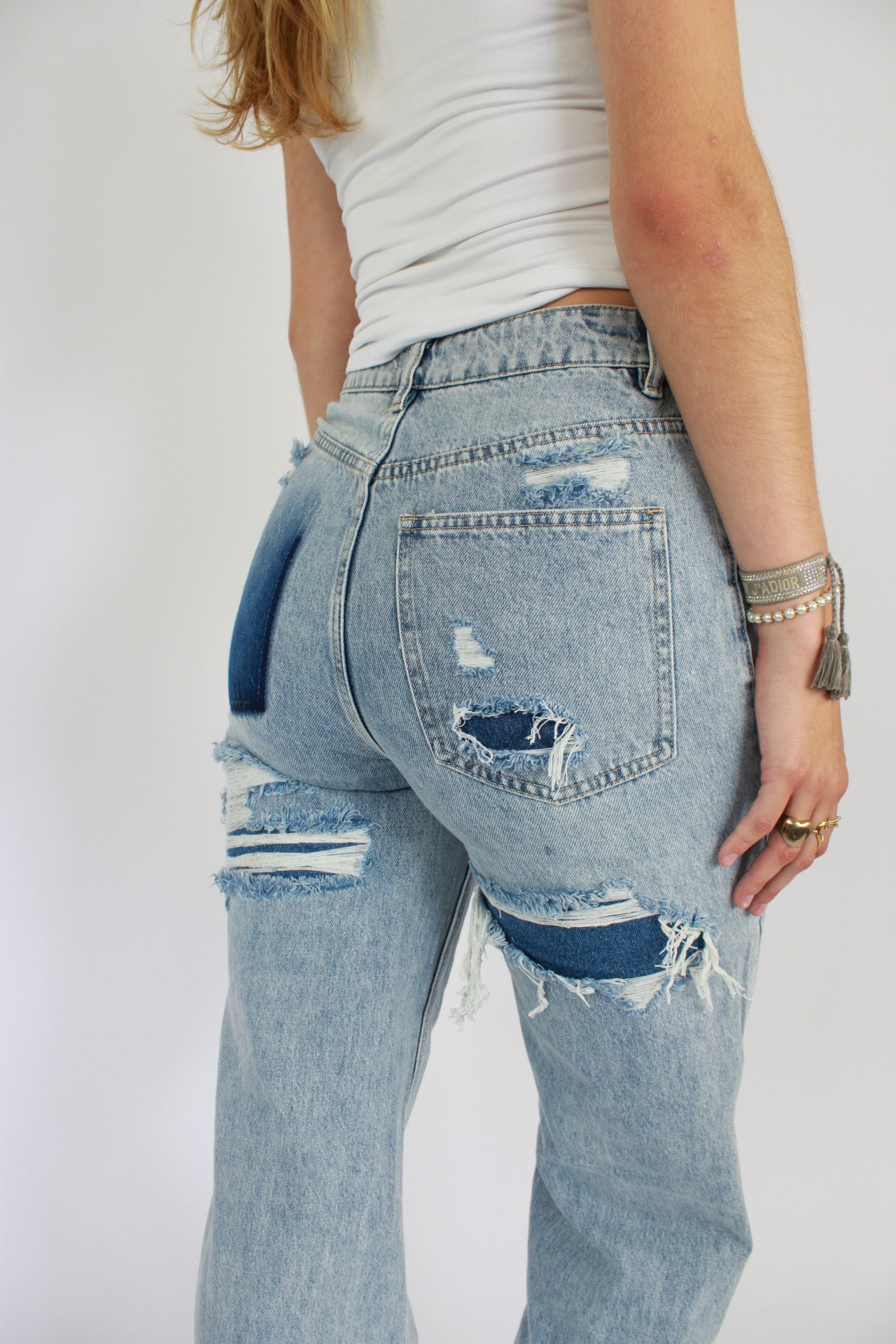 ''TALL'' RIPPED BACK JEANS - DENIM