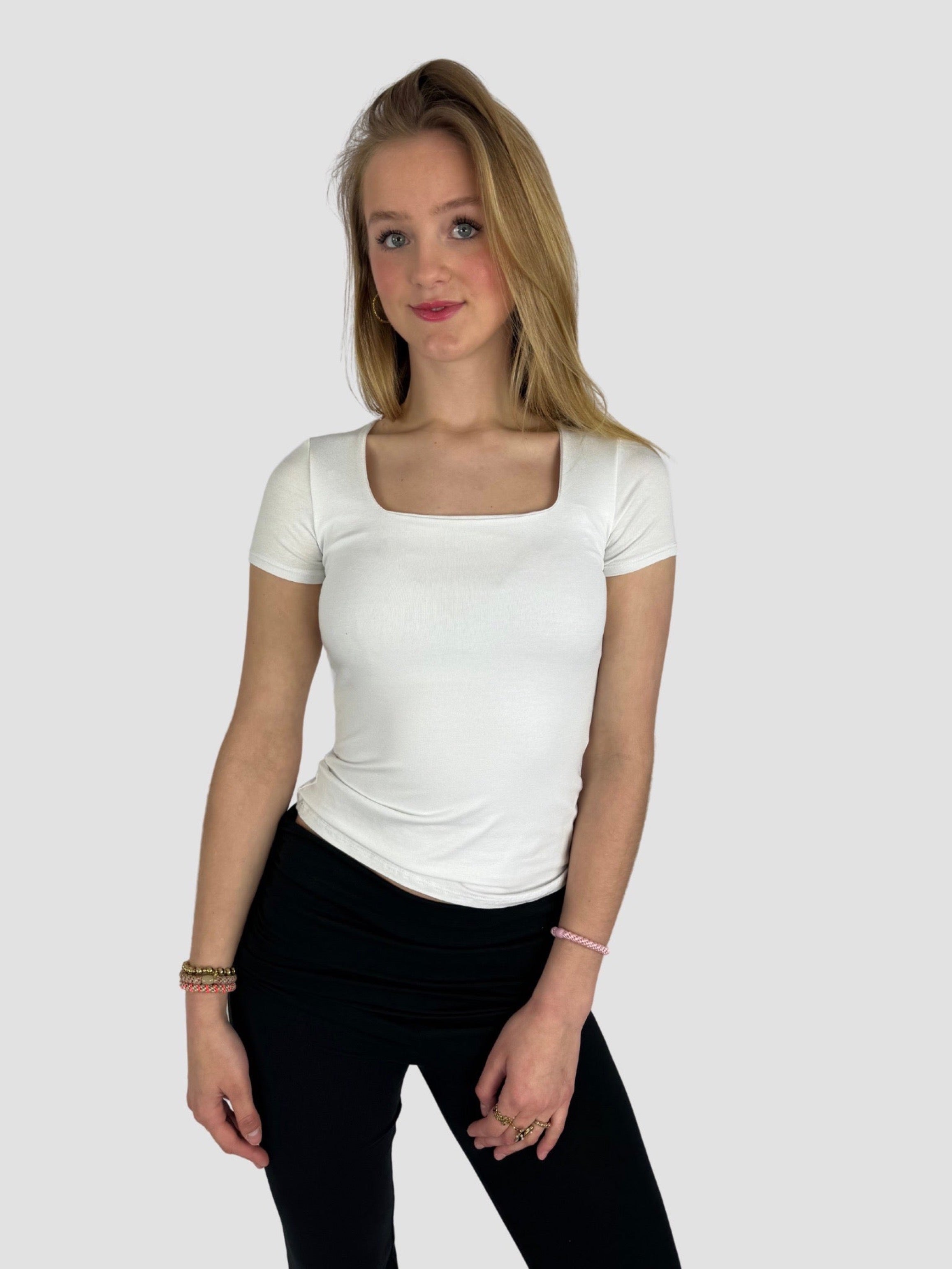 SQUARE SHORT SLEEVE TOP - WHITE