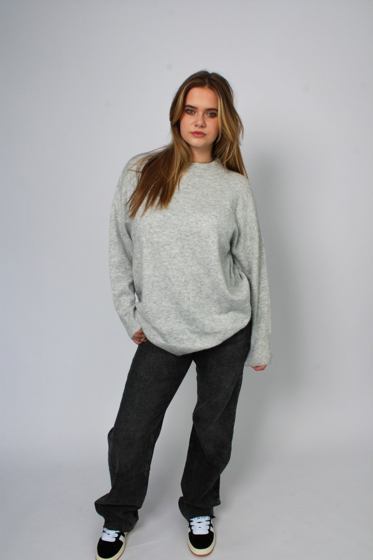 BASIC LONG SWEATER - LIGHT GREY MARL