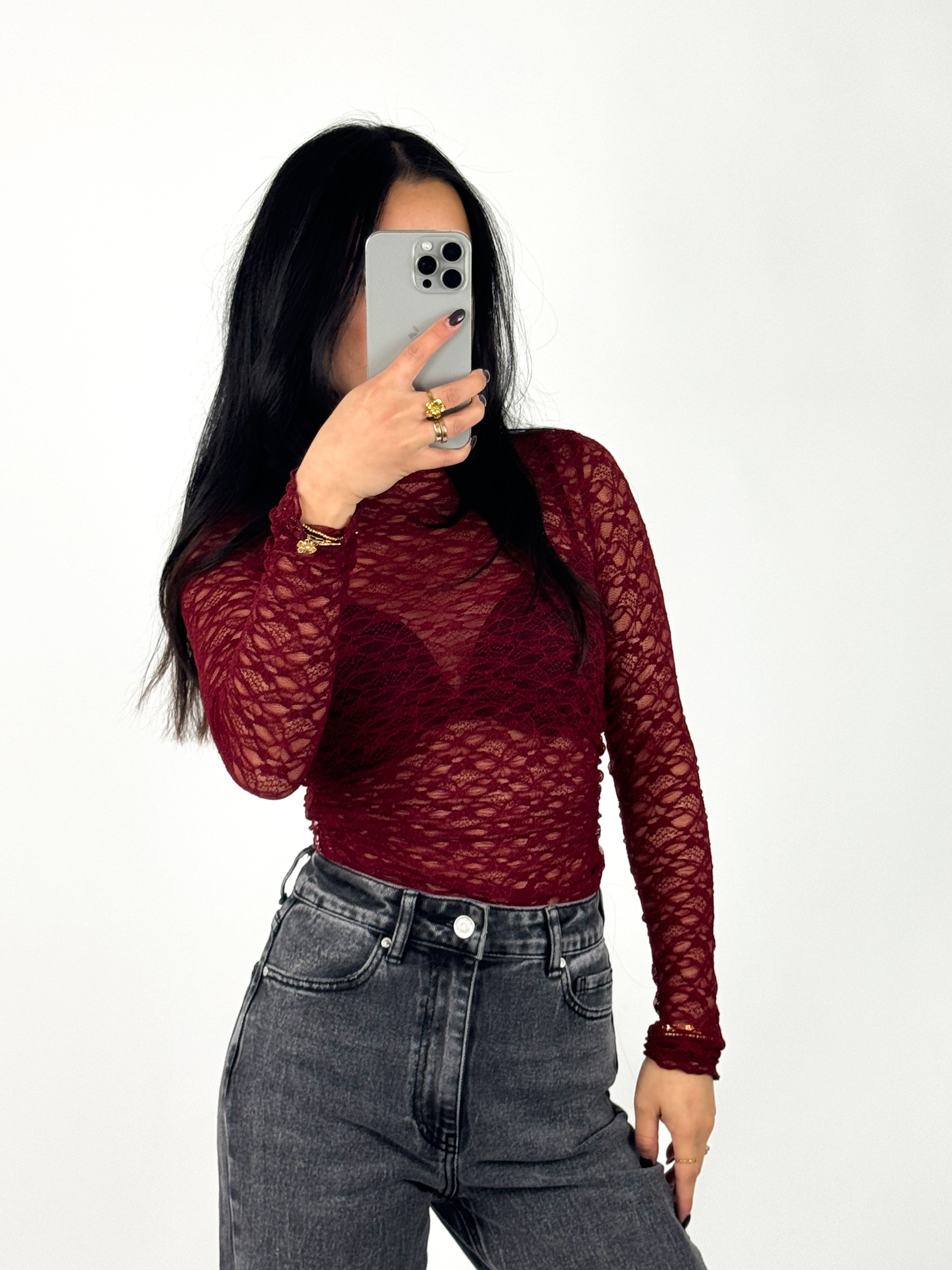 AURORA LACE TOP - BORDEAUX