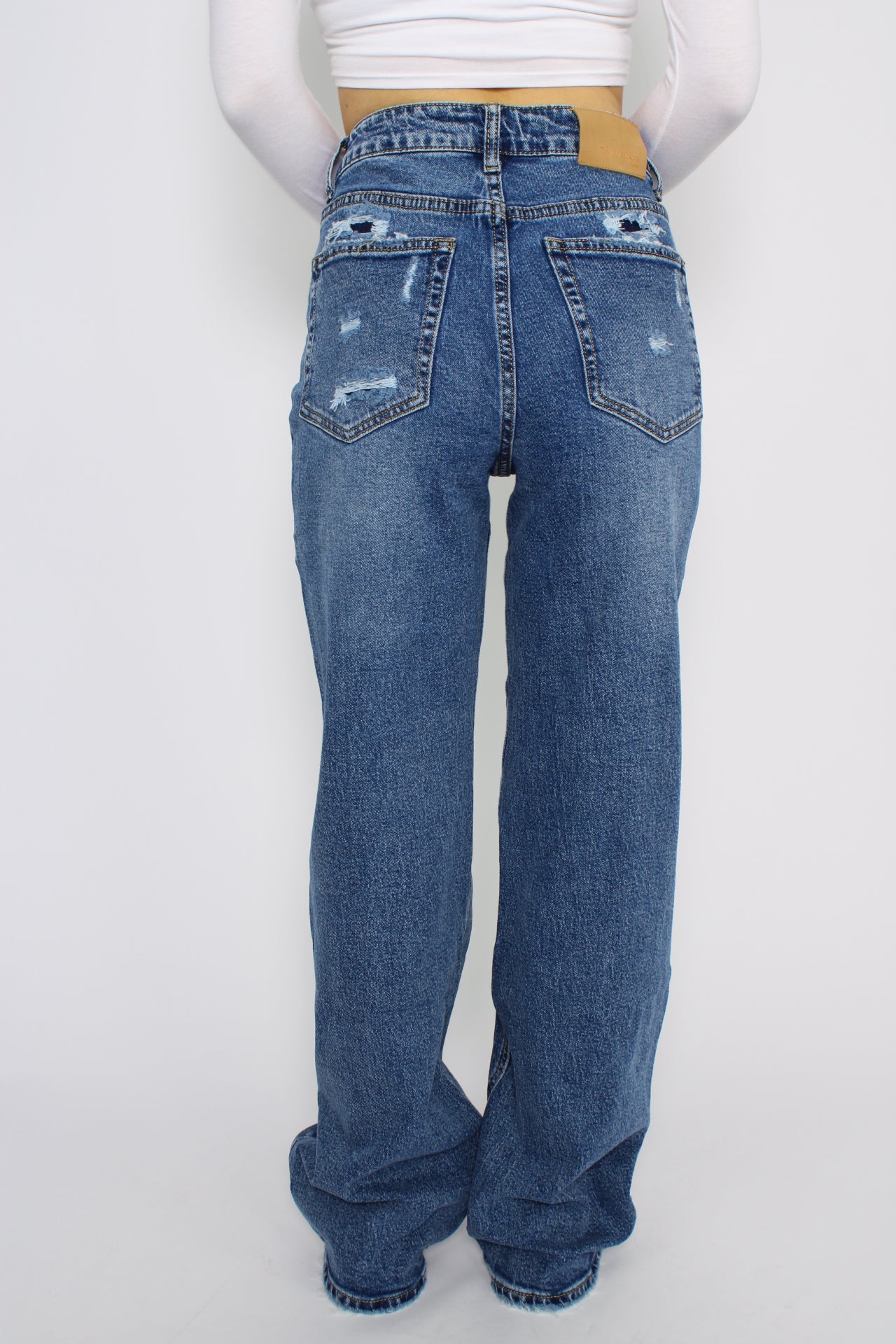 BACK RIPPED JEANS - BLUE FONCE DENIM