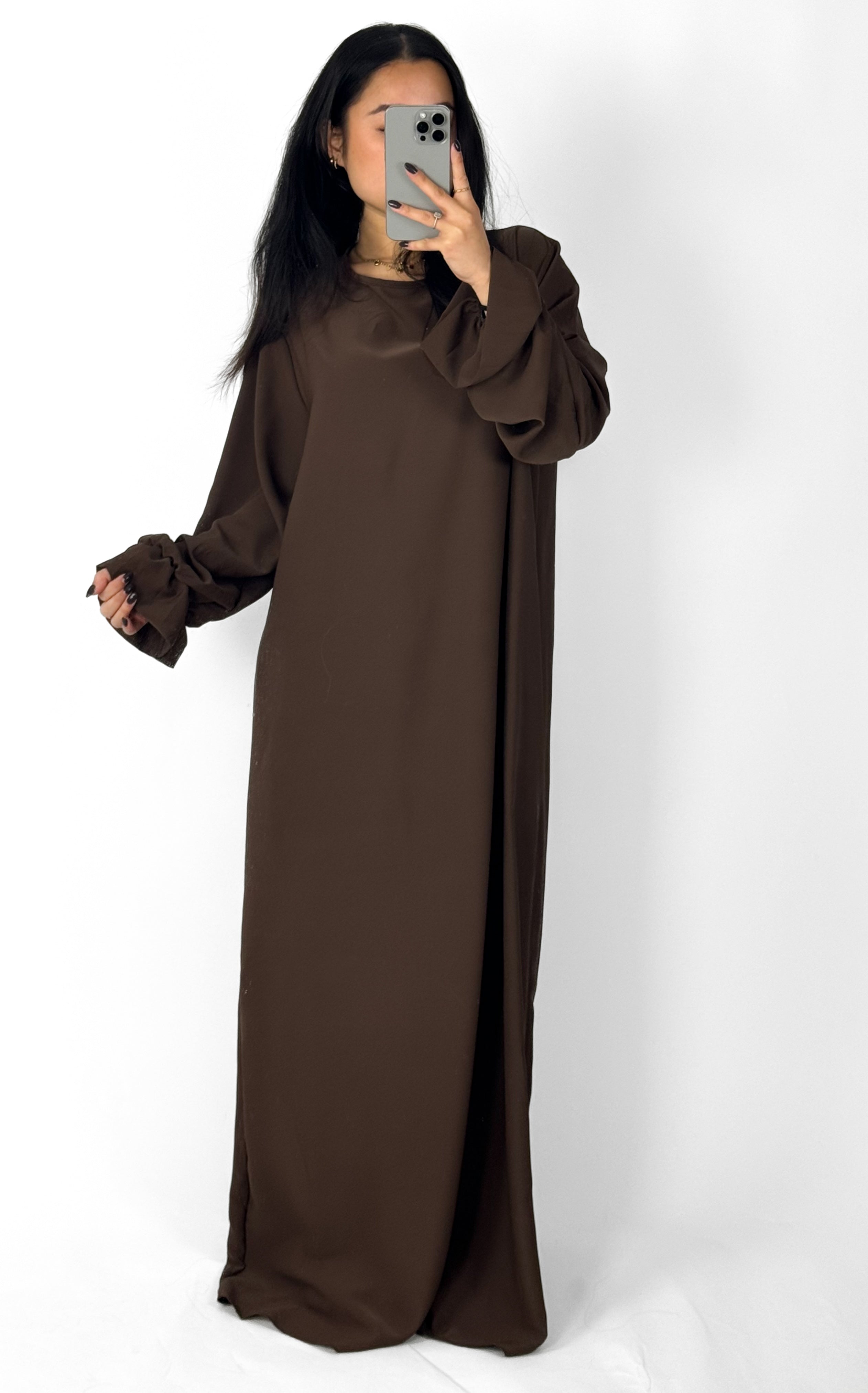 BEYZA SILKY DRESS - BROWN