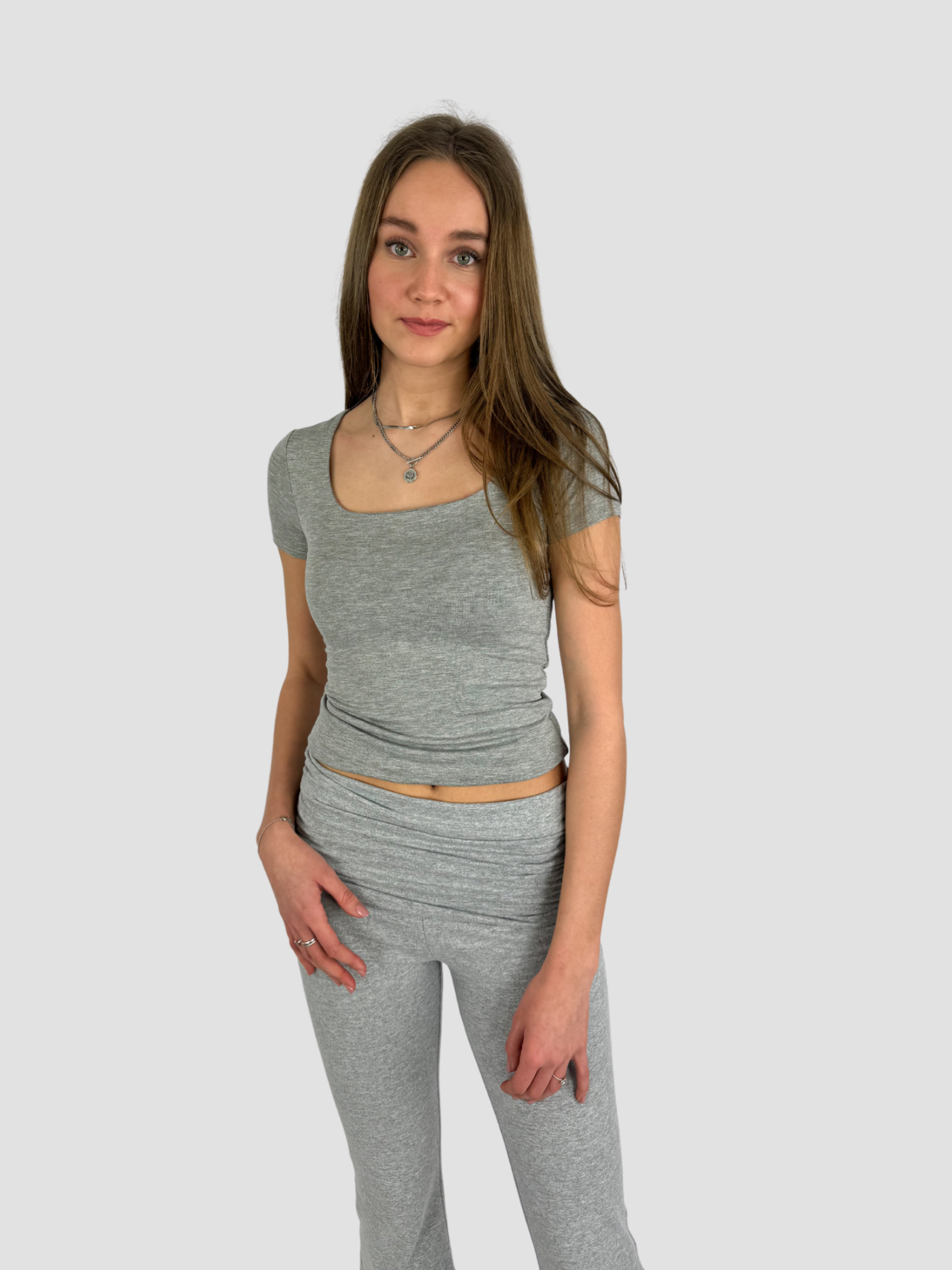 SQUARE SHORT SLEEVE TOP - GREY MARL