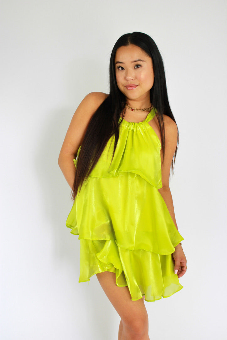 MIA SILKY DRESS - LIME