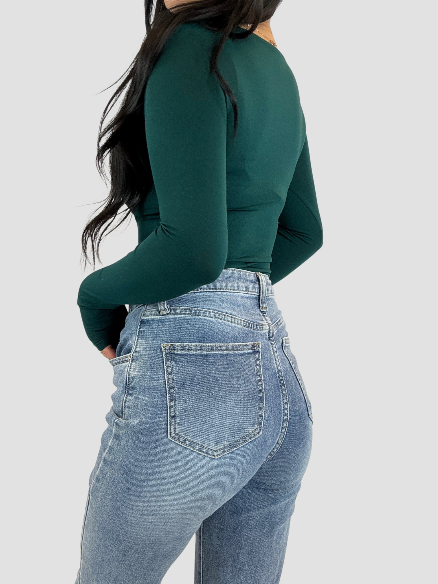 SQUARE LONG SLEEVE TOP - DARK GREEN