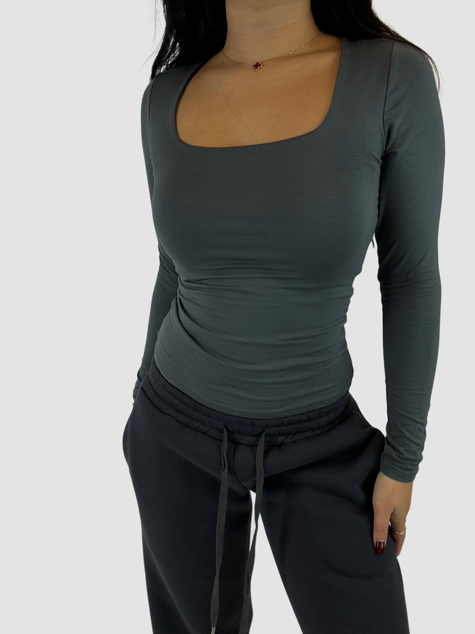 SQUARE LONG SLEEVE TOP - DARK GREY