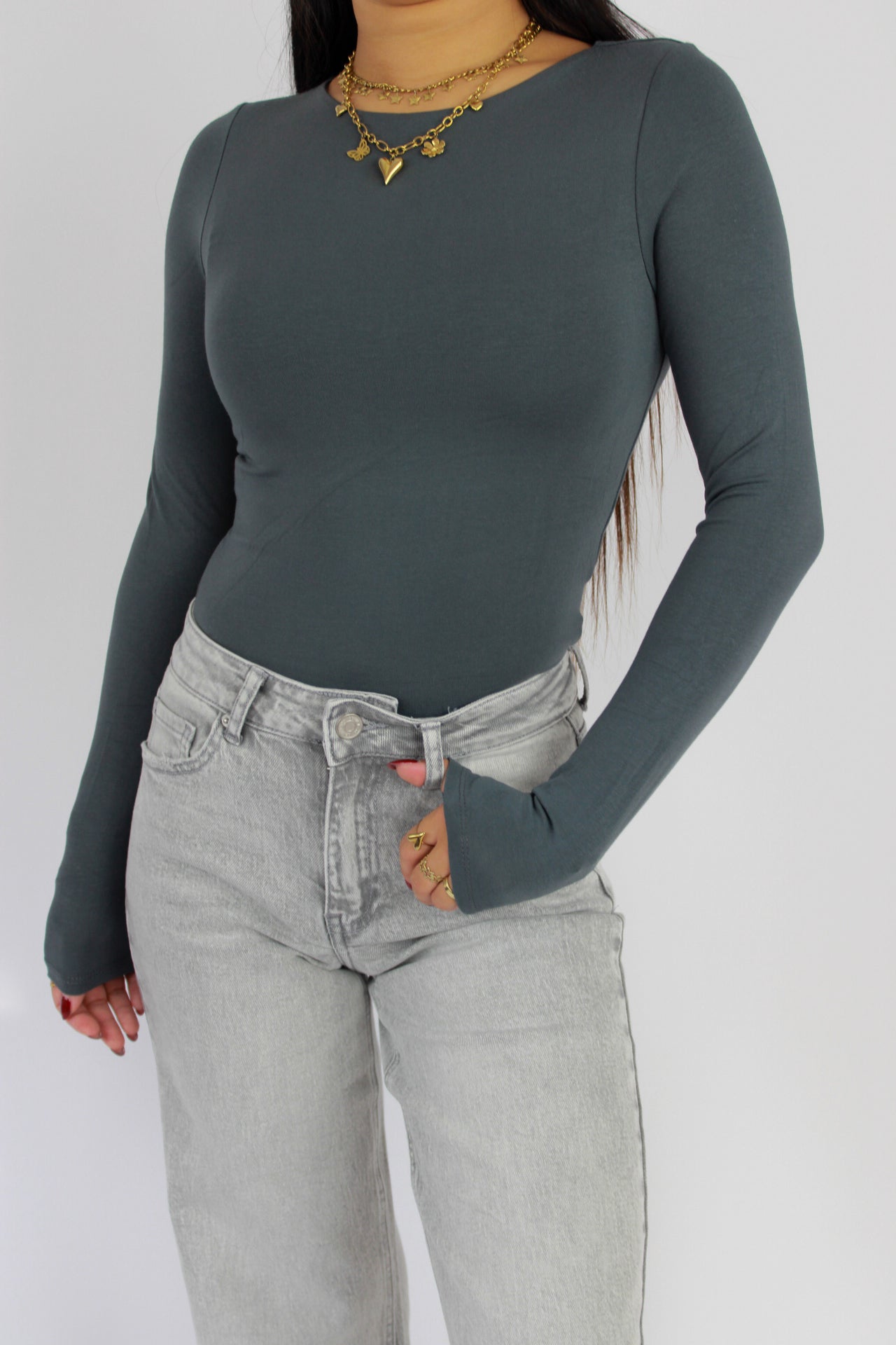 POSY LONG SLEEVE TOP - DARK GREY