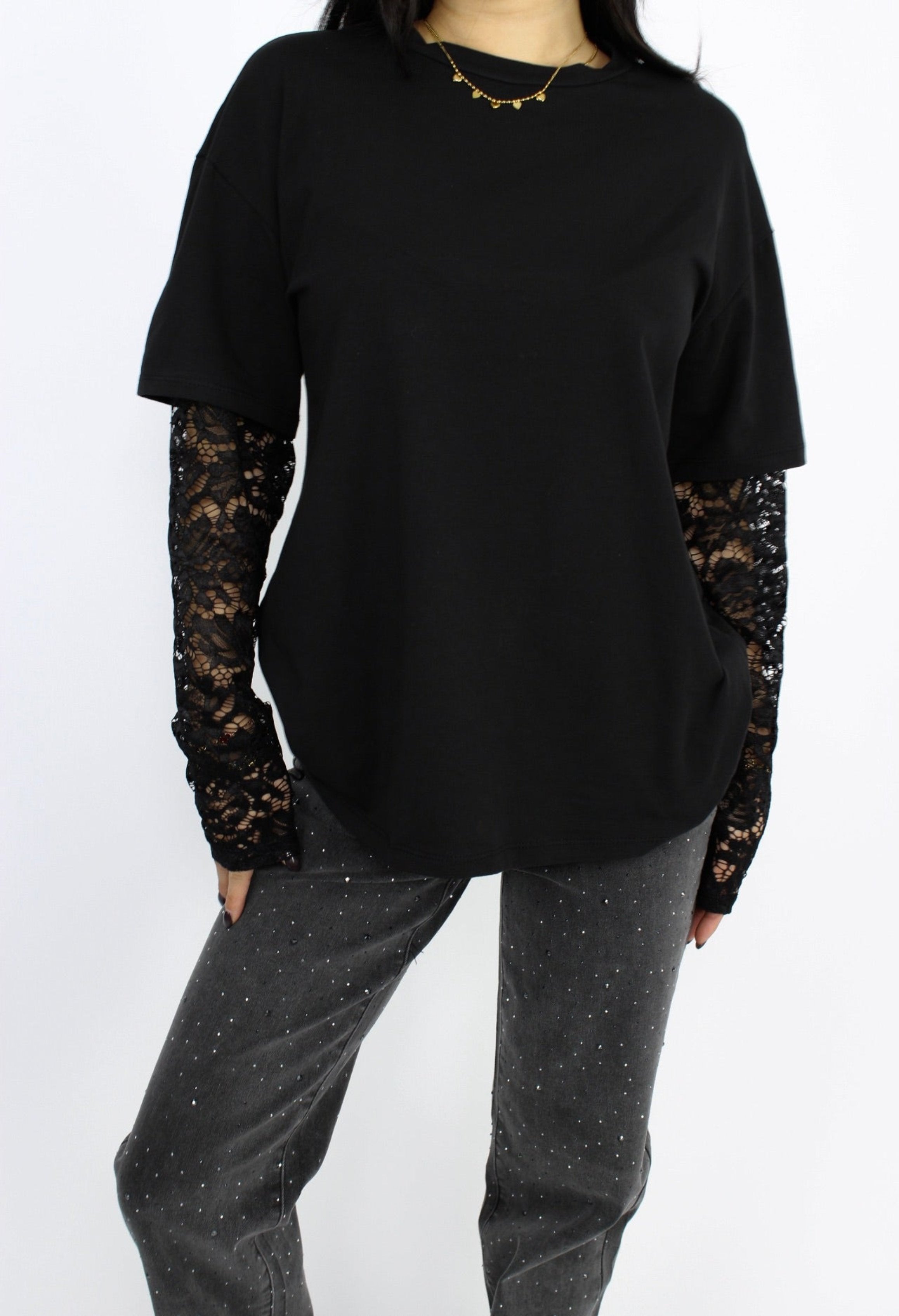 LACE TEE - BLACK