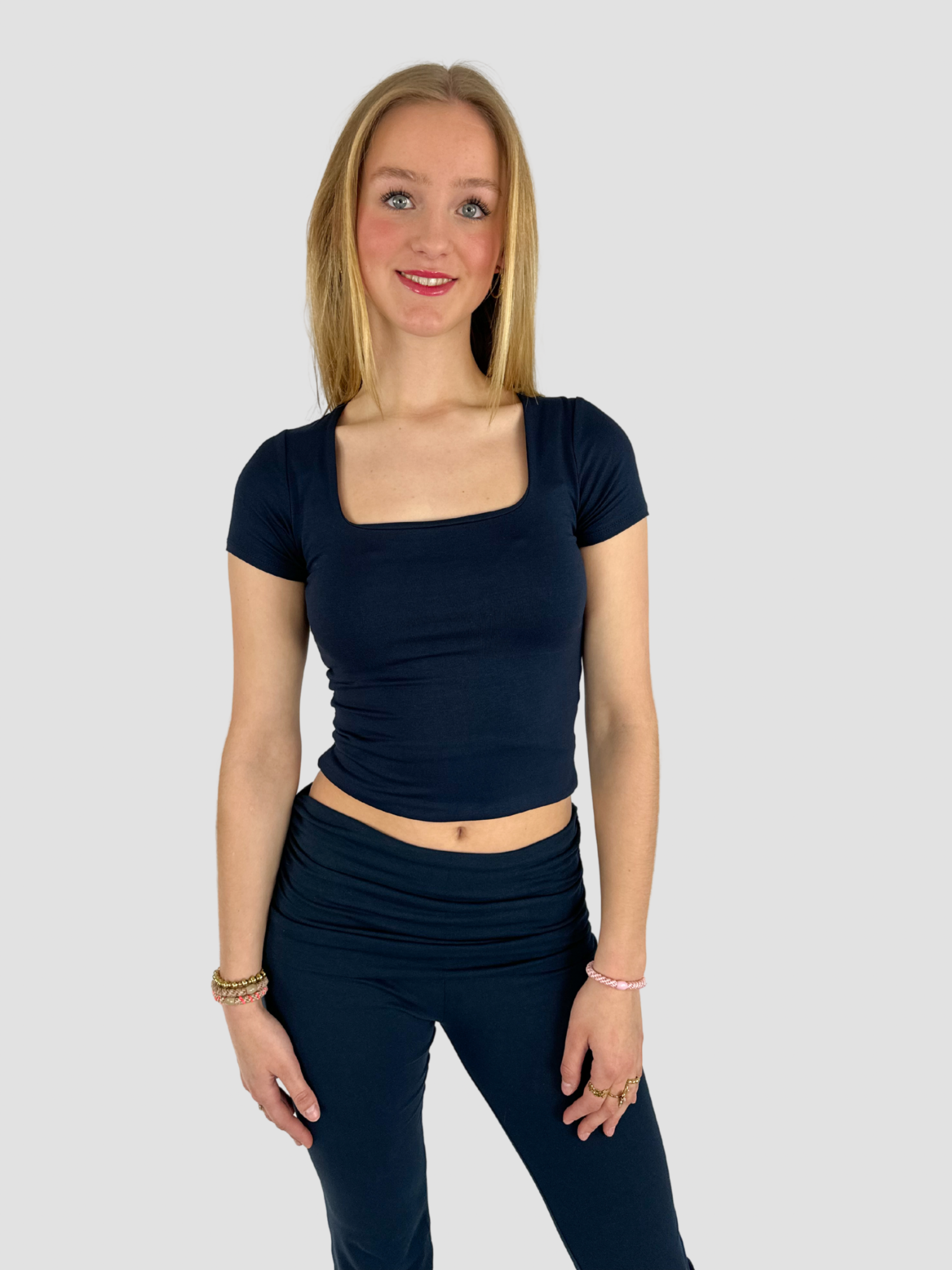 SQUARE SHORT SLEEVE TOP - NAVY