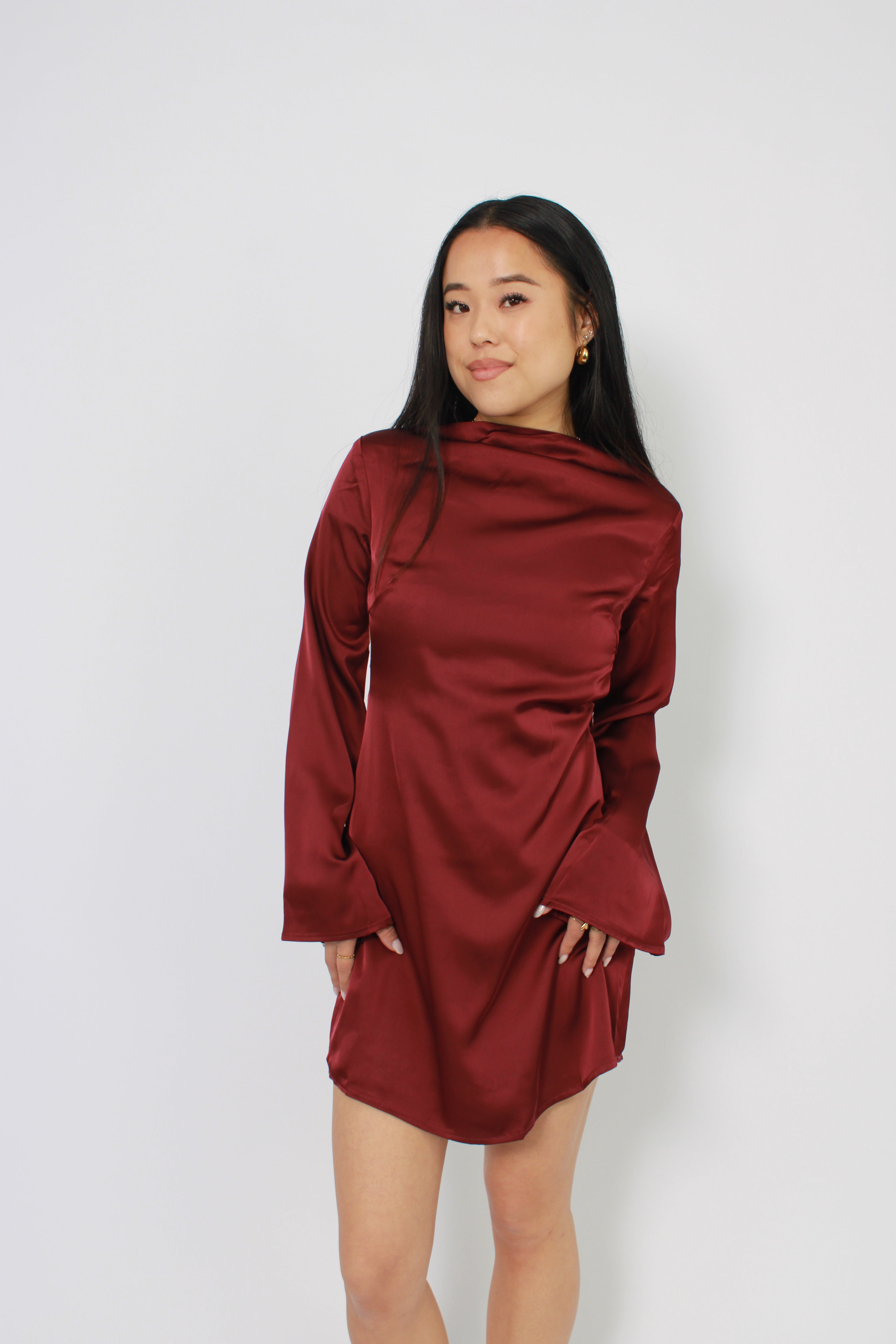 ROSIE SATIN DRESS - BORDEAUX