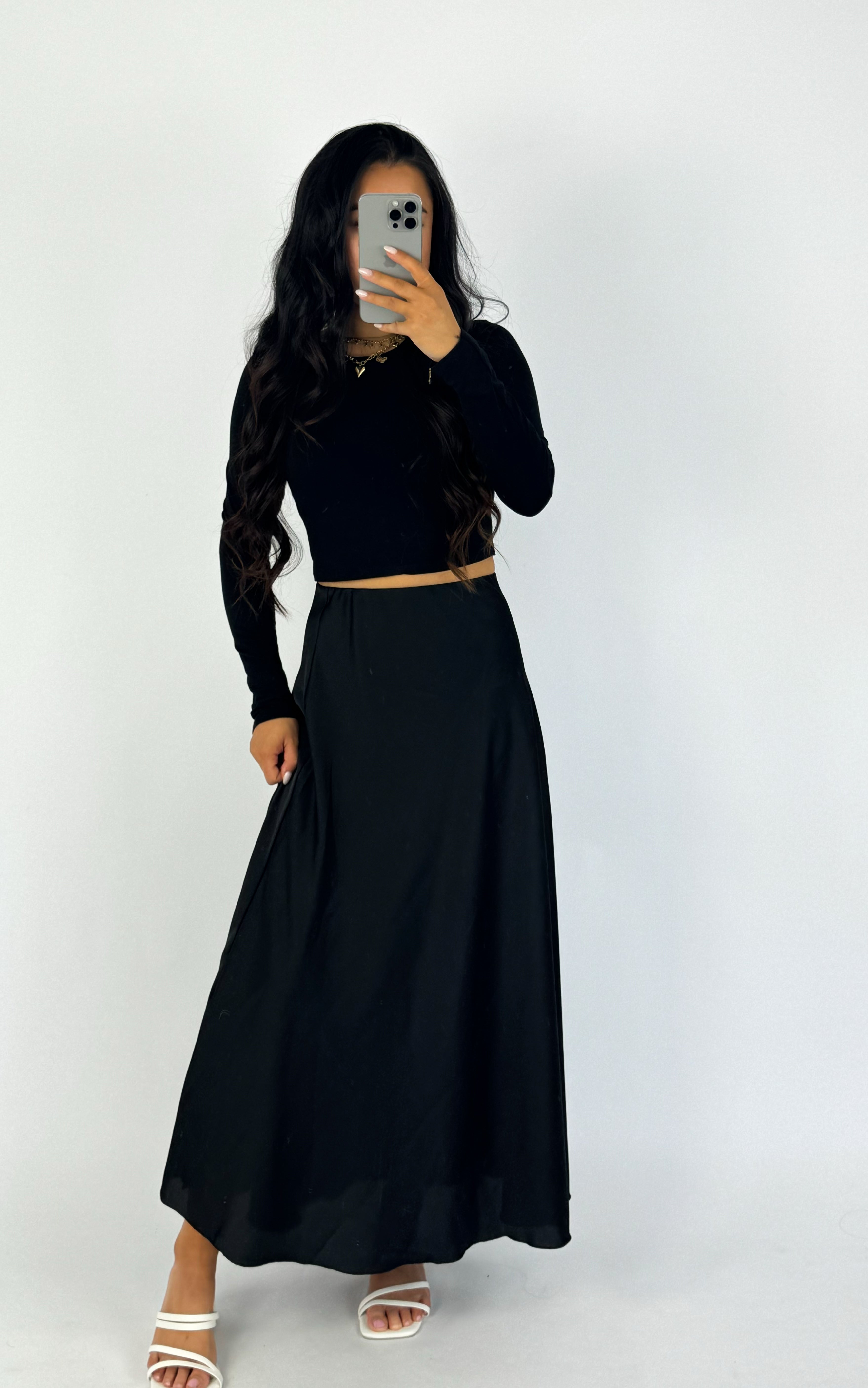 MAXI SATIN SKIRT - BLACK