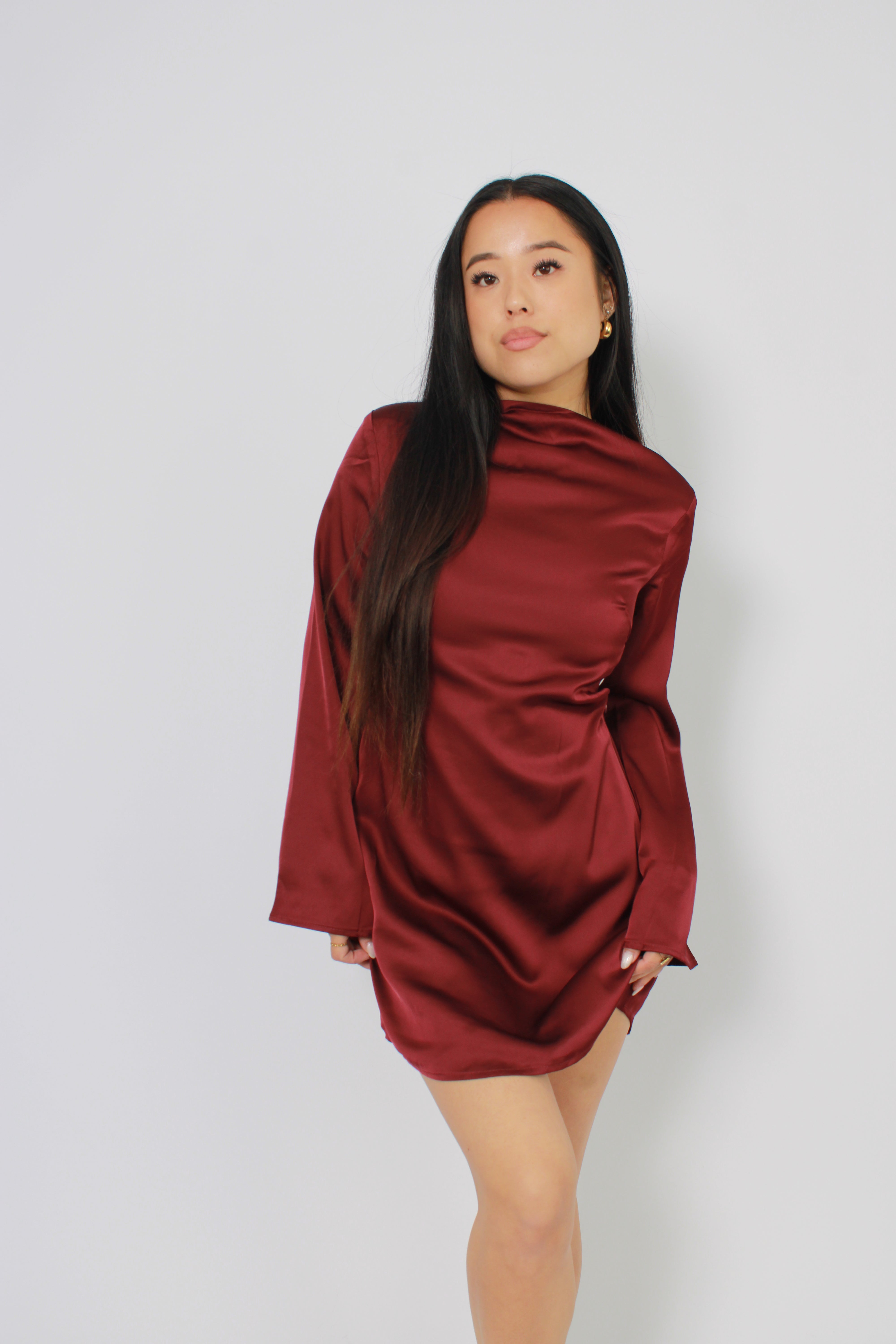 ROSIE SATIN DRESS - BORDEAUX