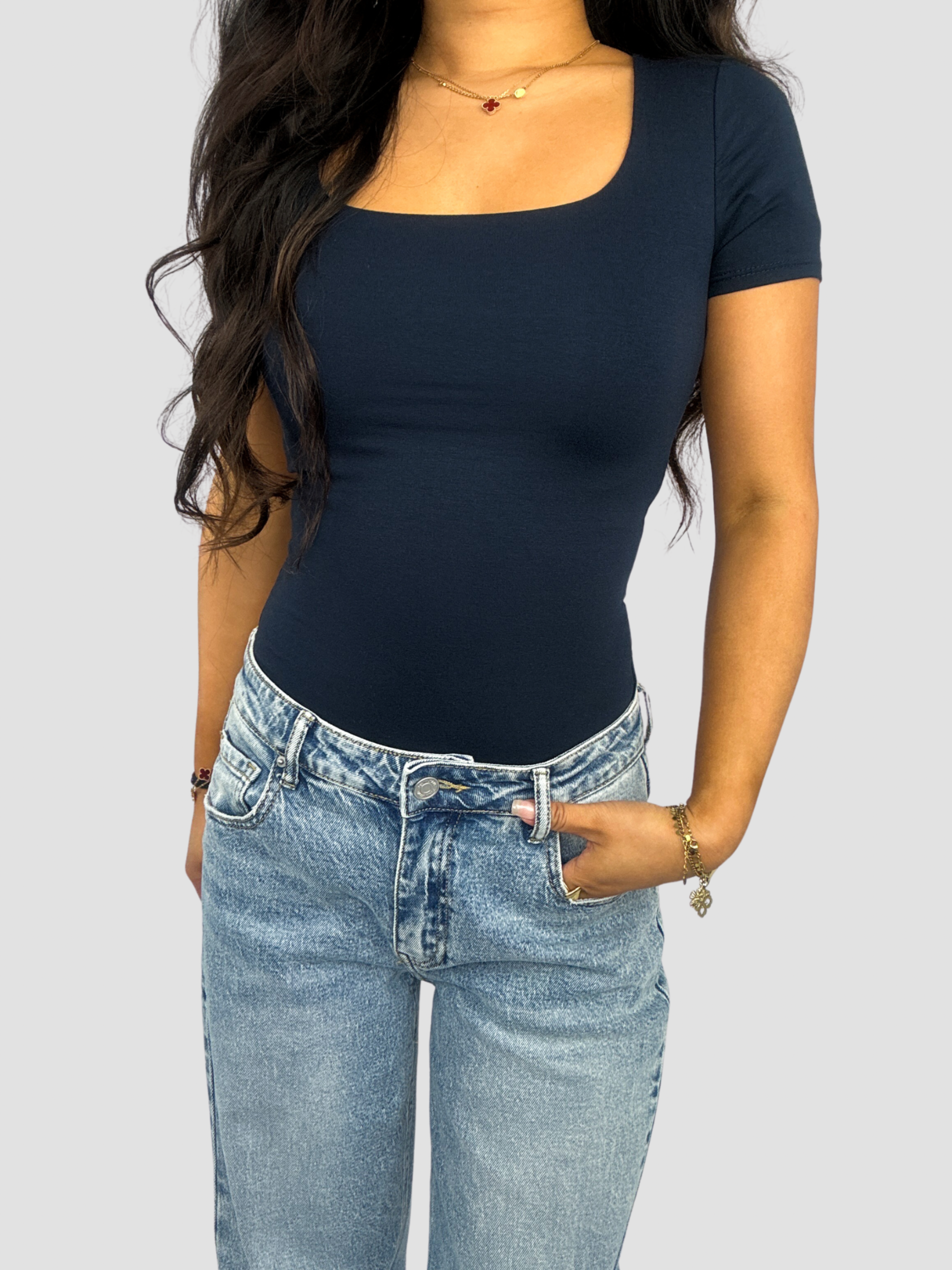 SQUARE SHORT SLEEVE TOP - NAVY