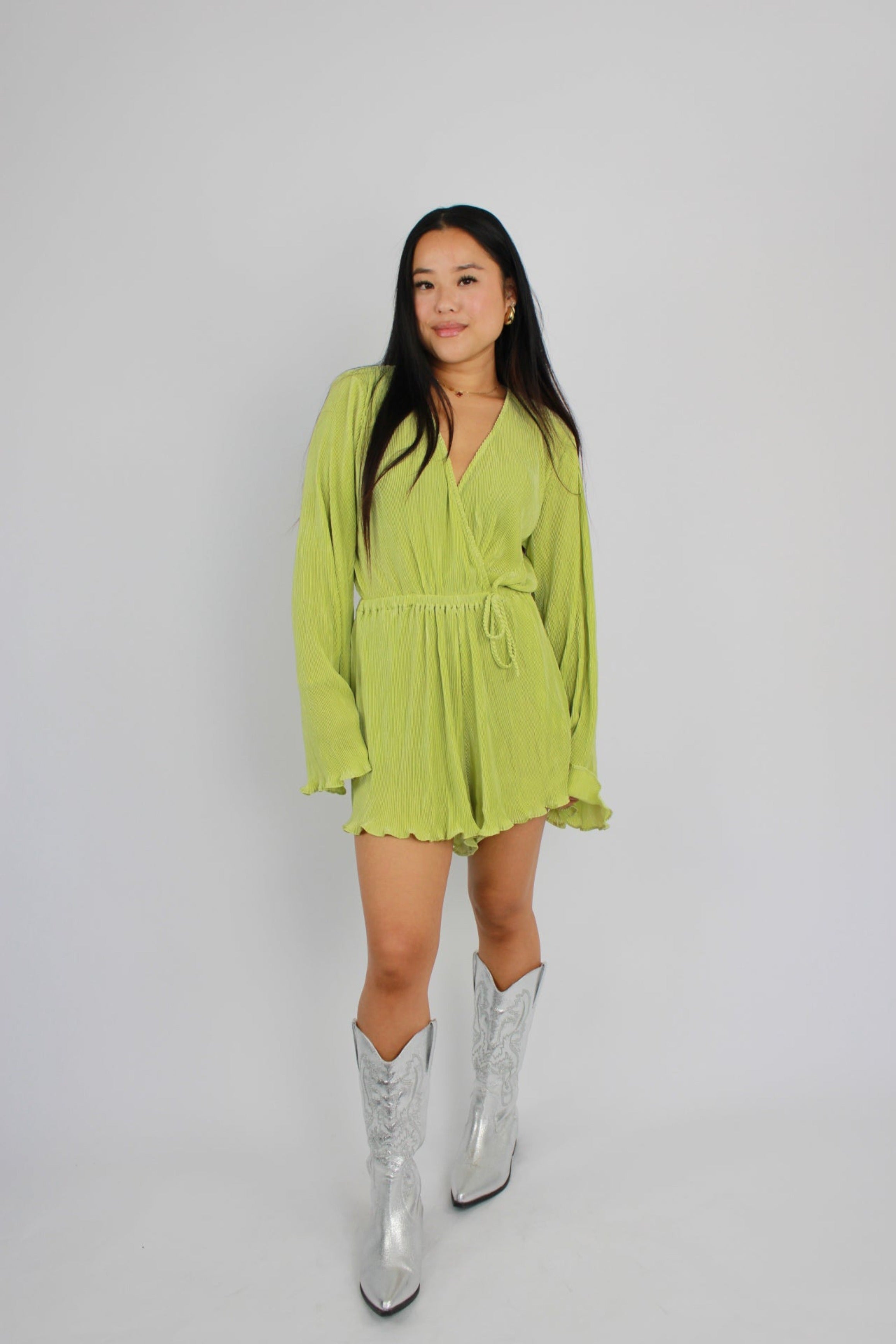 PLISSE PLAYSUIT - LIME