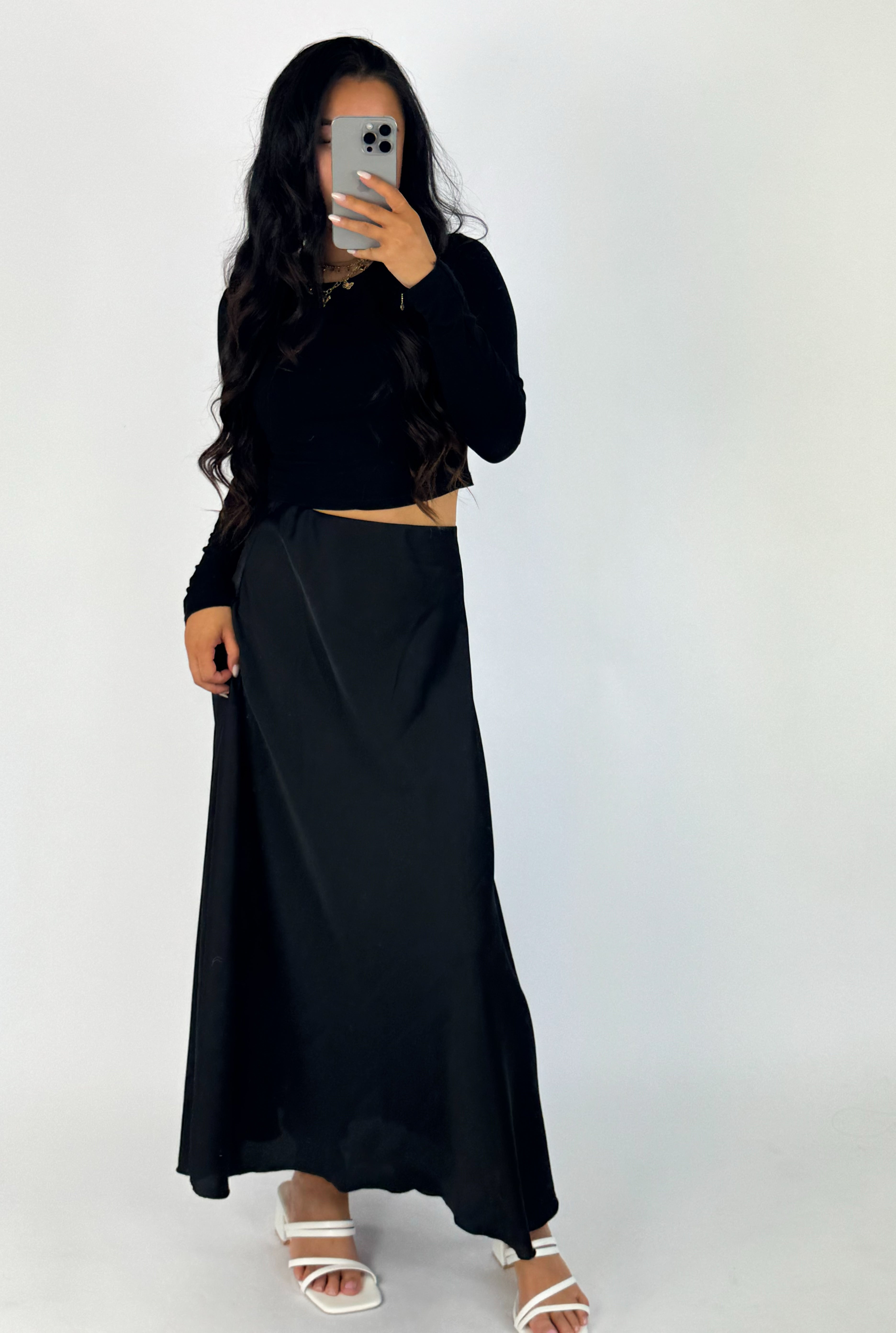 MAXI SATIN SKIRT - BLACK