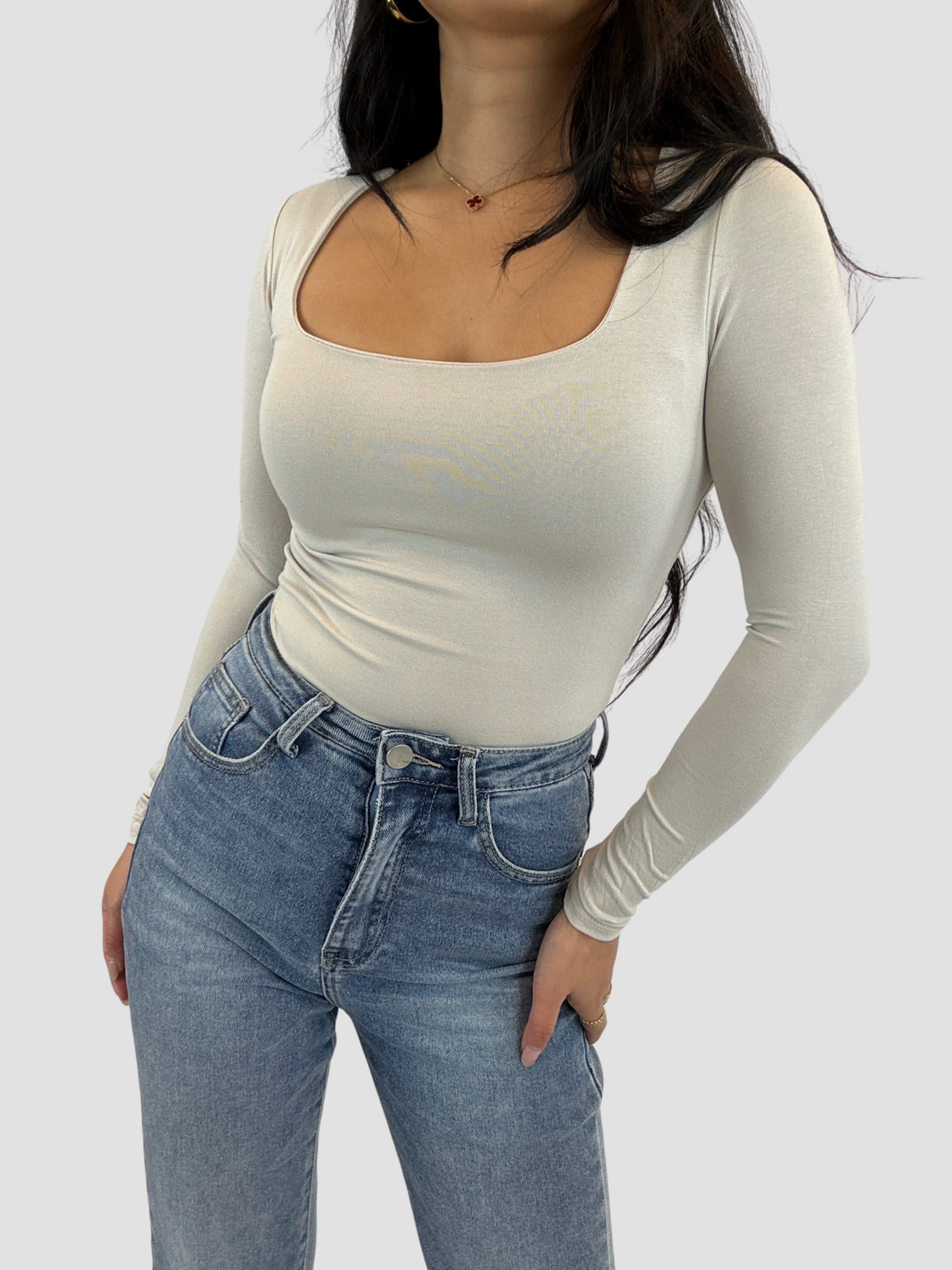 SQUARE LONG SLEEVE TOP - CREME