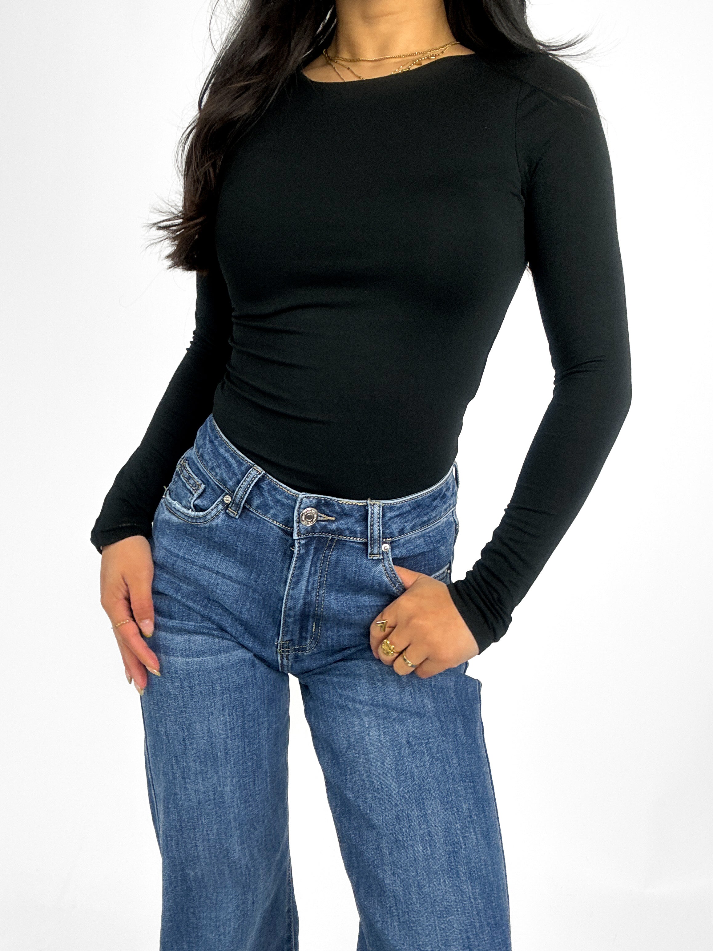 POSY LONG SLEEVE TOP - BLACK