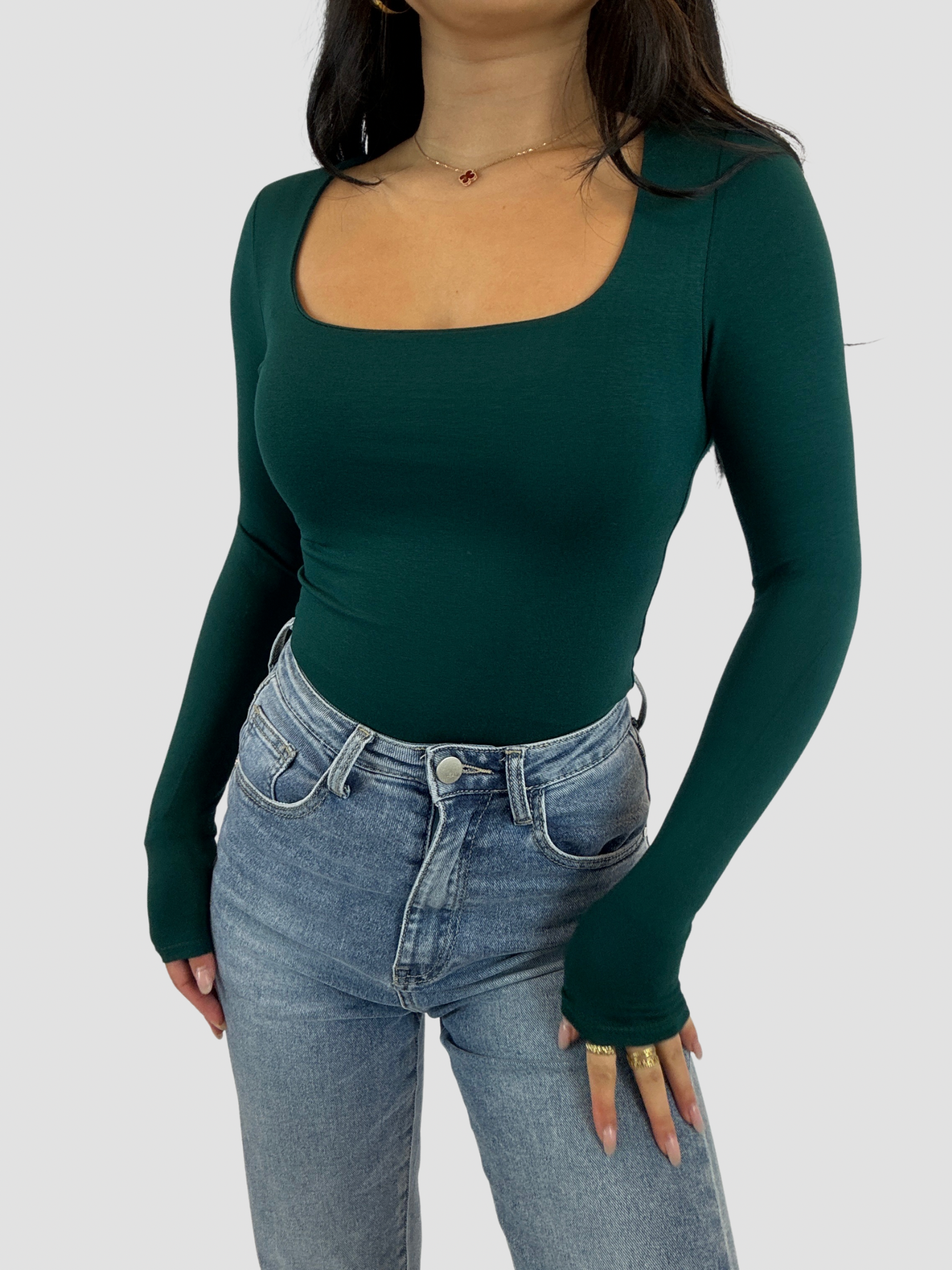 SQUARE LONG SLEEVE TOP - DARK GREEN