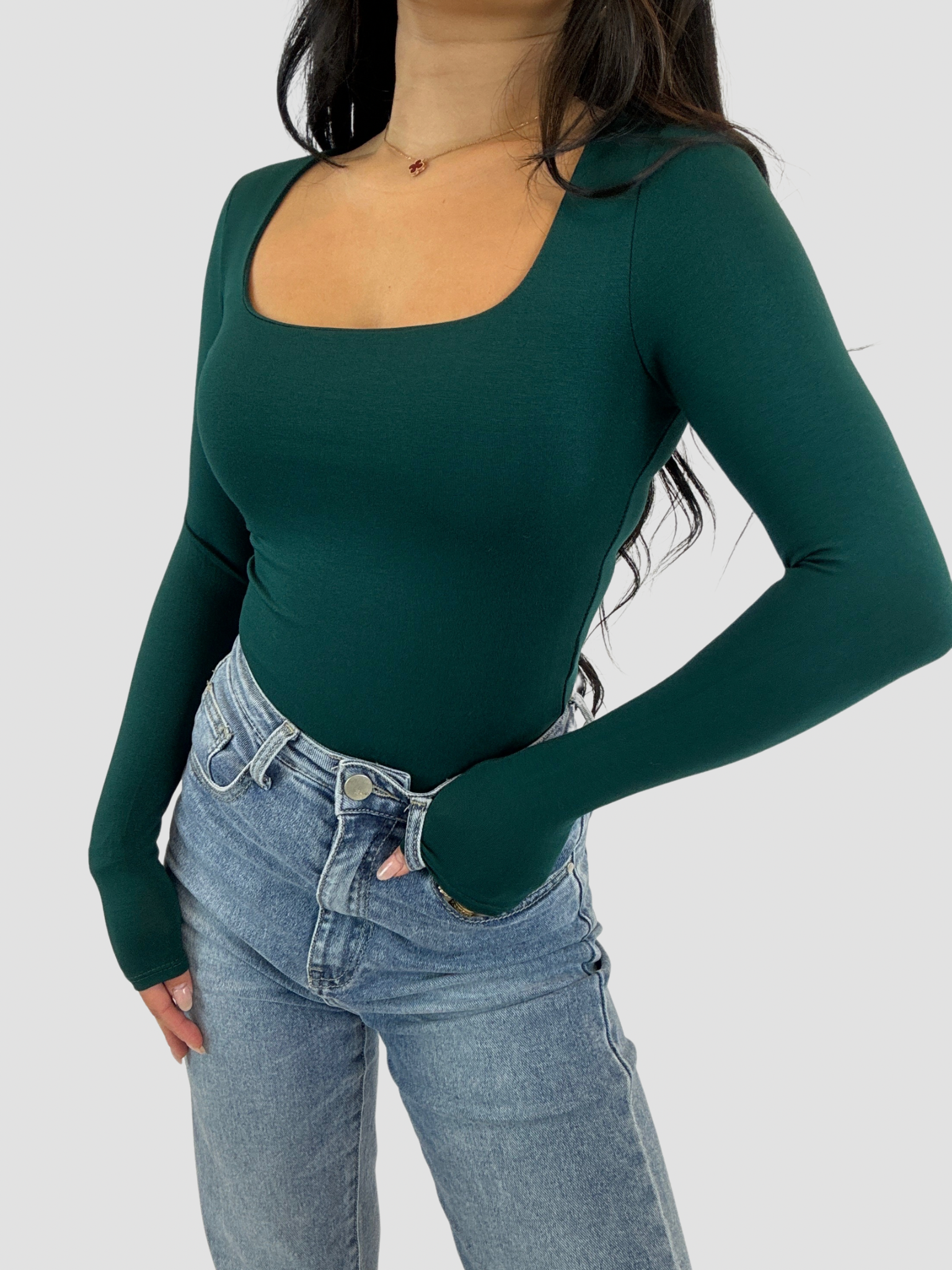 SQUARE LONG SLEEVE TOP - DARK GREEN