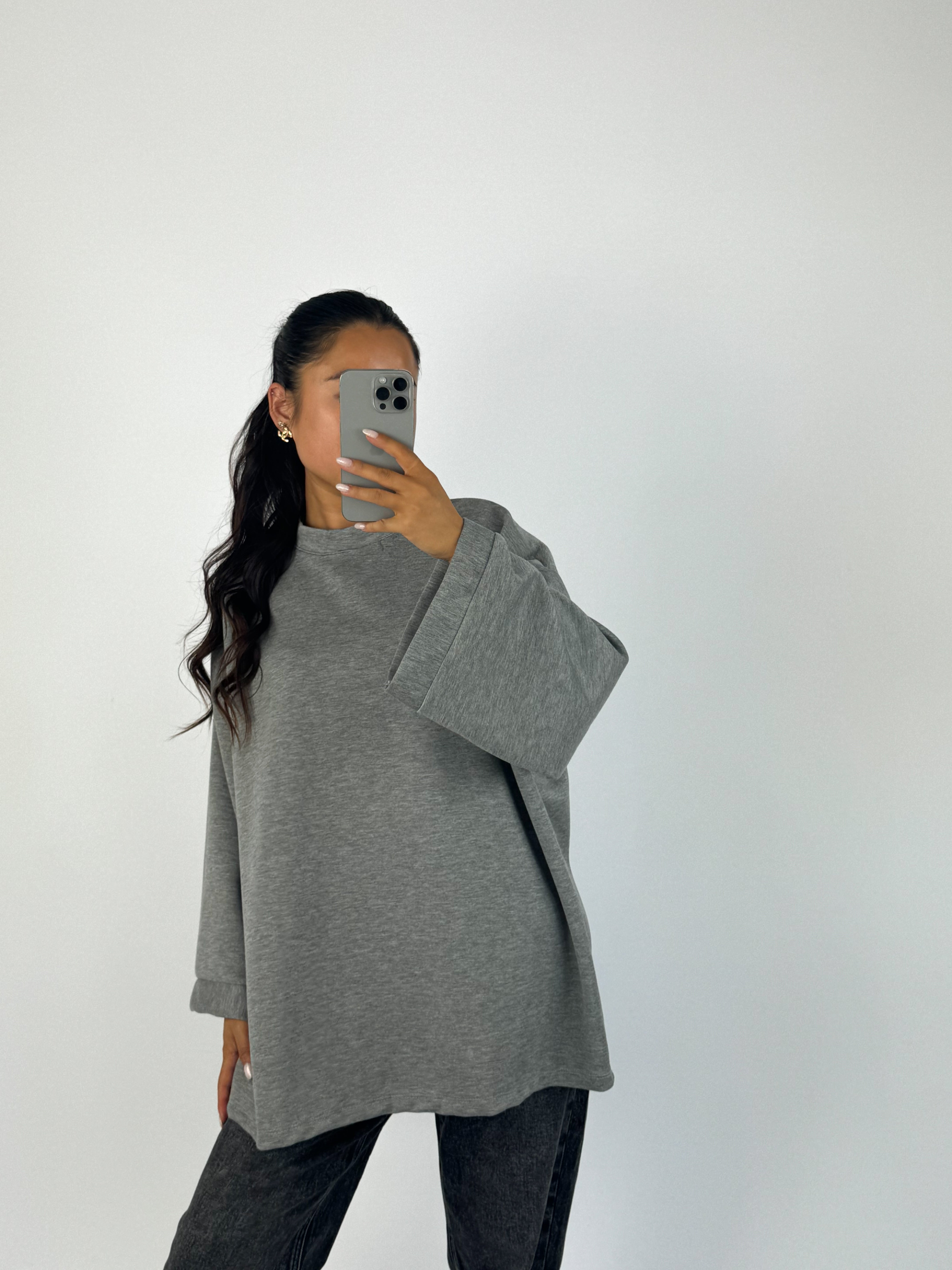 BASIC OVERSIZED SWEATER - GREY MARL