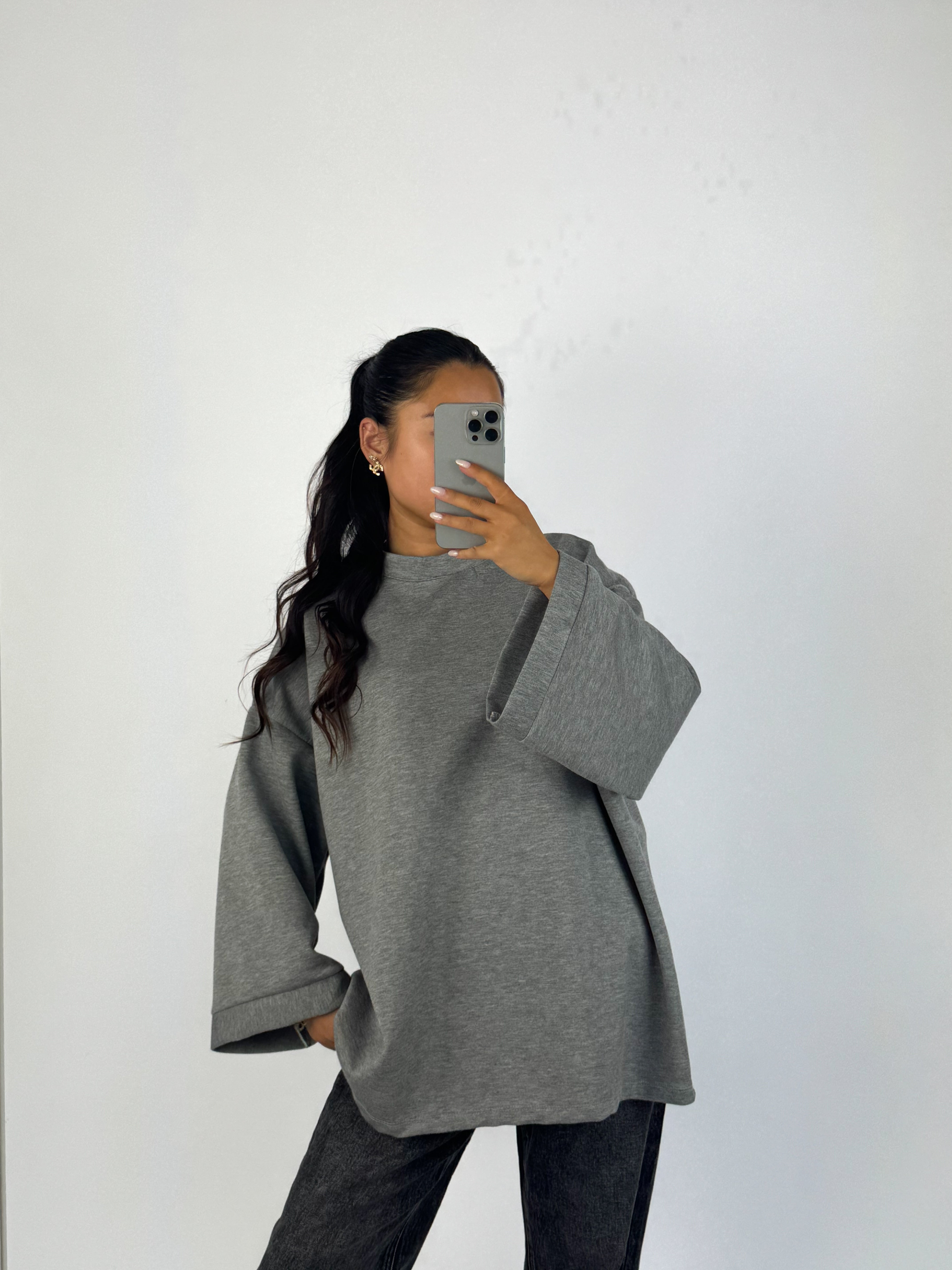 BASIC OVERSIZED SWEATER - GREY MARL