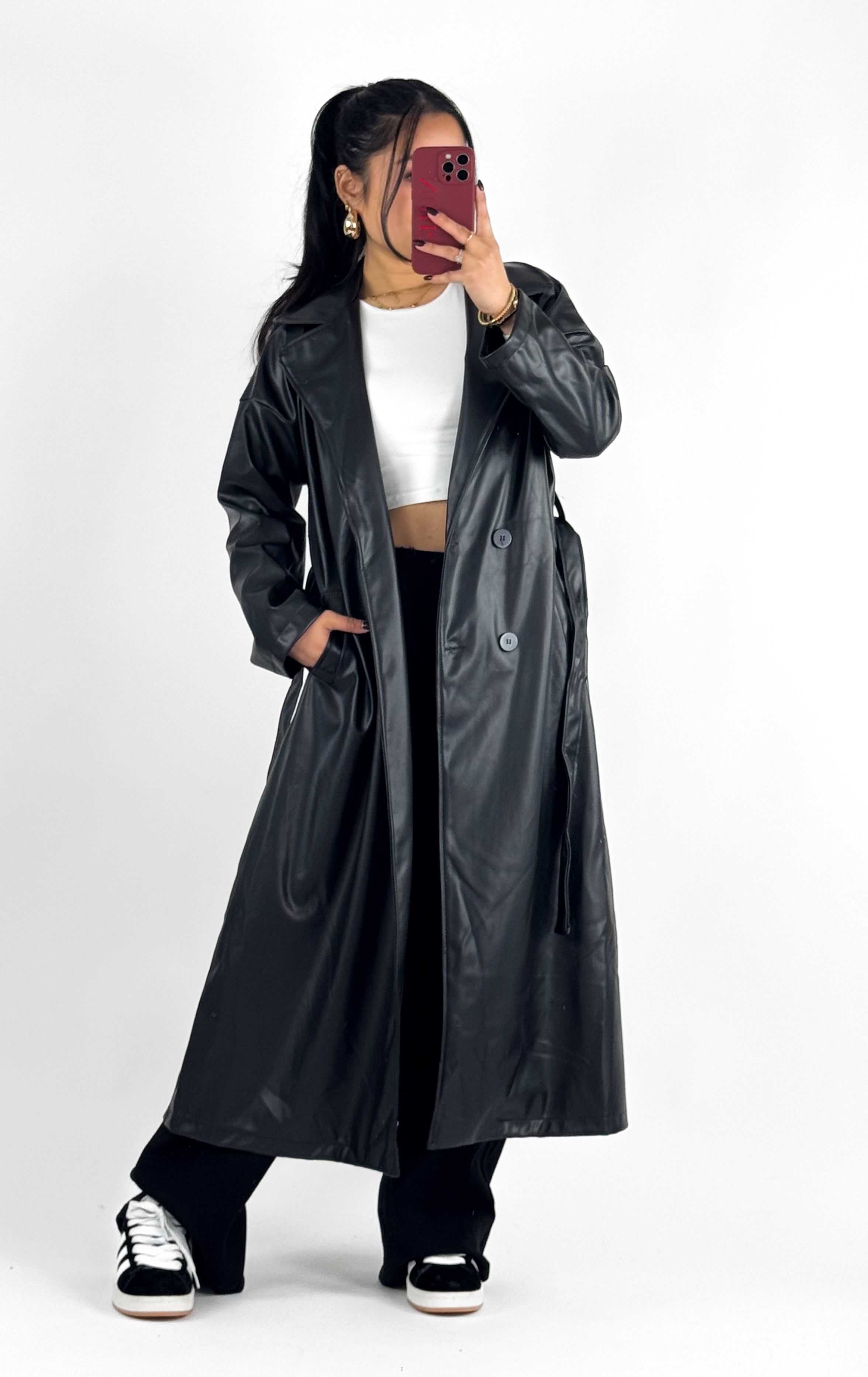 LEATHER TRENCHCOAT - BLACK