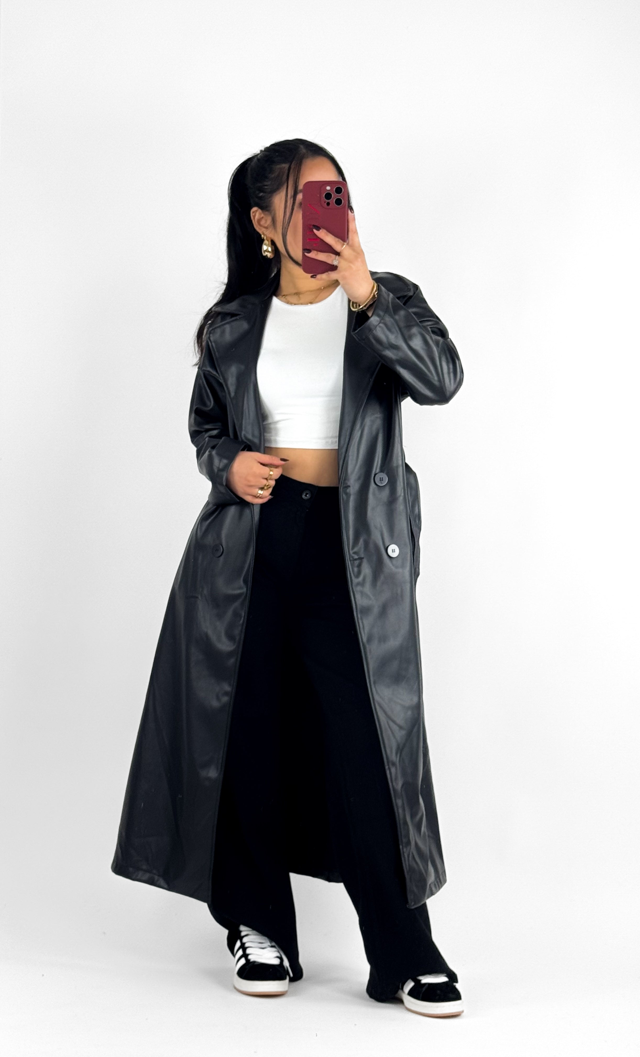 LEATHER TRENCHCOAT - BLACK